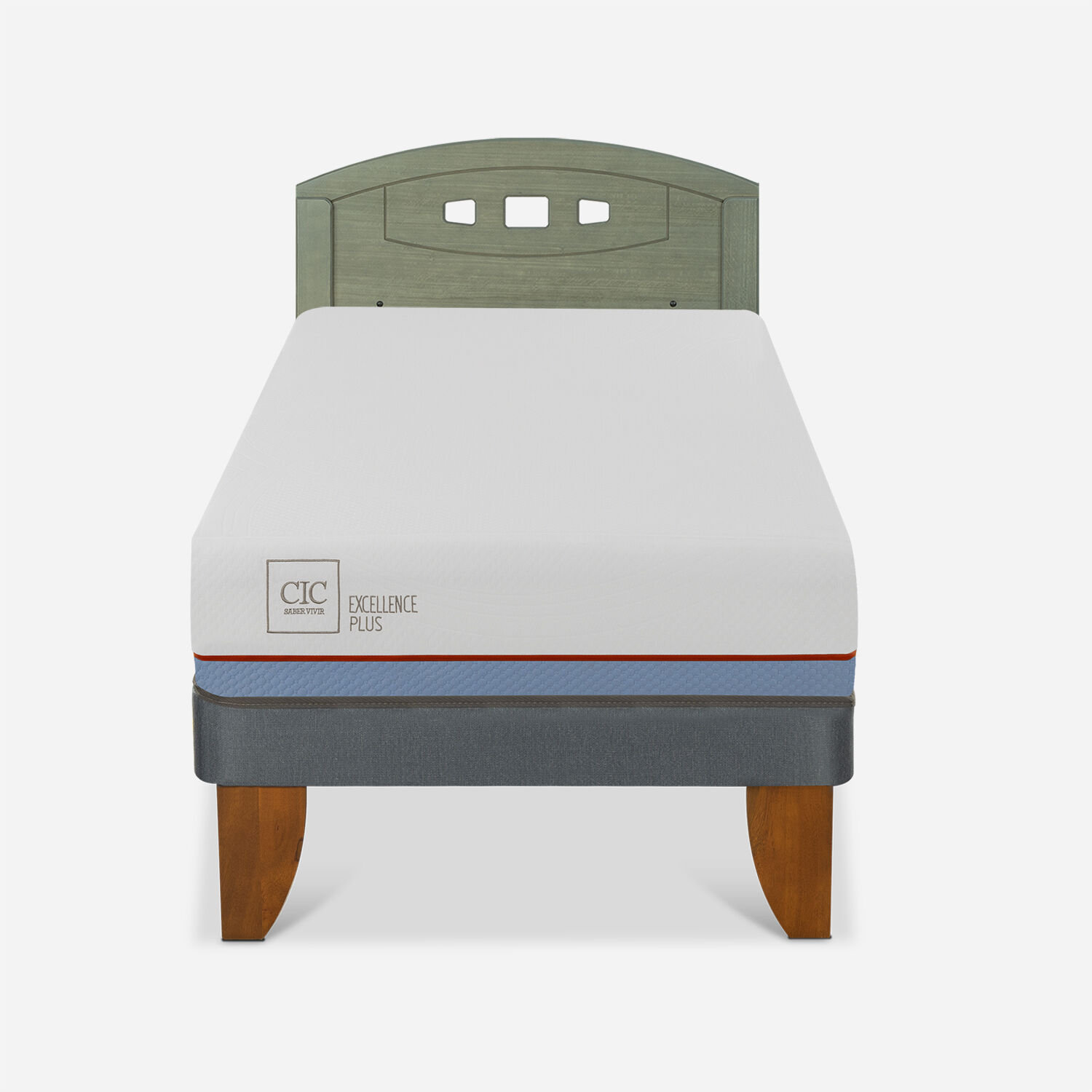 Cama Europea 1,5 Plazas Excellence Plus + Respaldo Gales Olivo