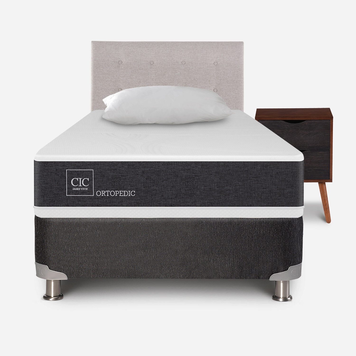 Box Spring 1,5 Plazas Ortopedic 5 Zonas + Almohada + Set Tigris