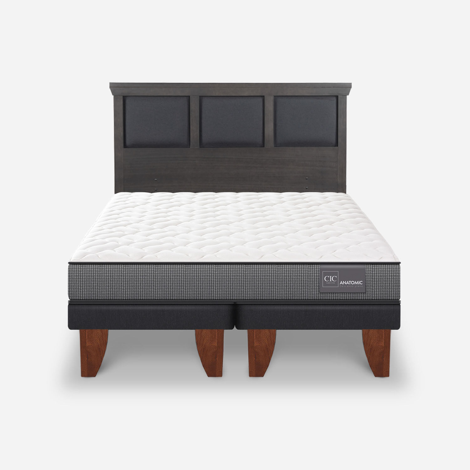 Cama Europea 2 Plazas Anatomic Base Dividida + Respaldo Torino Gris