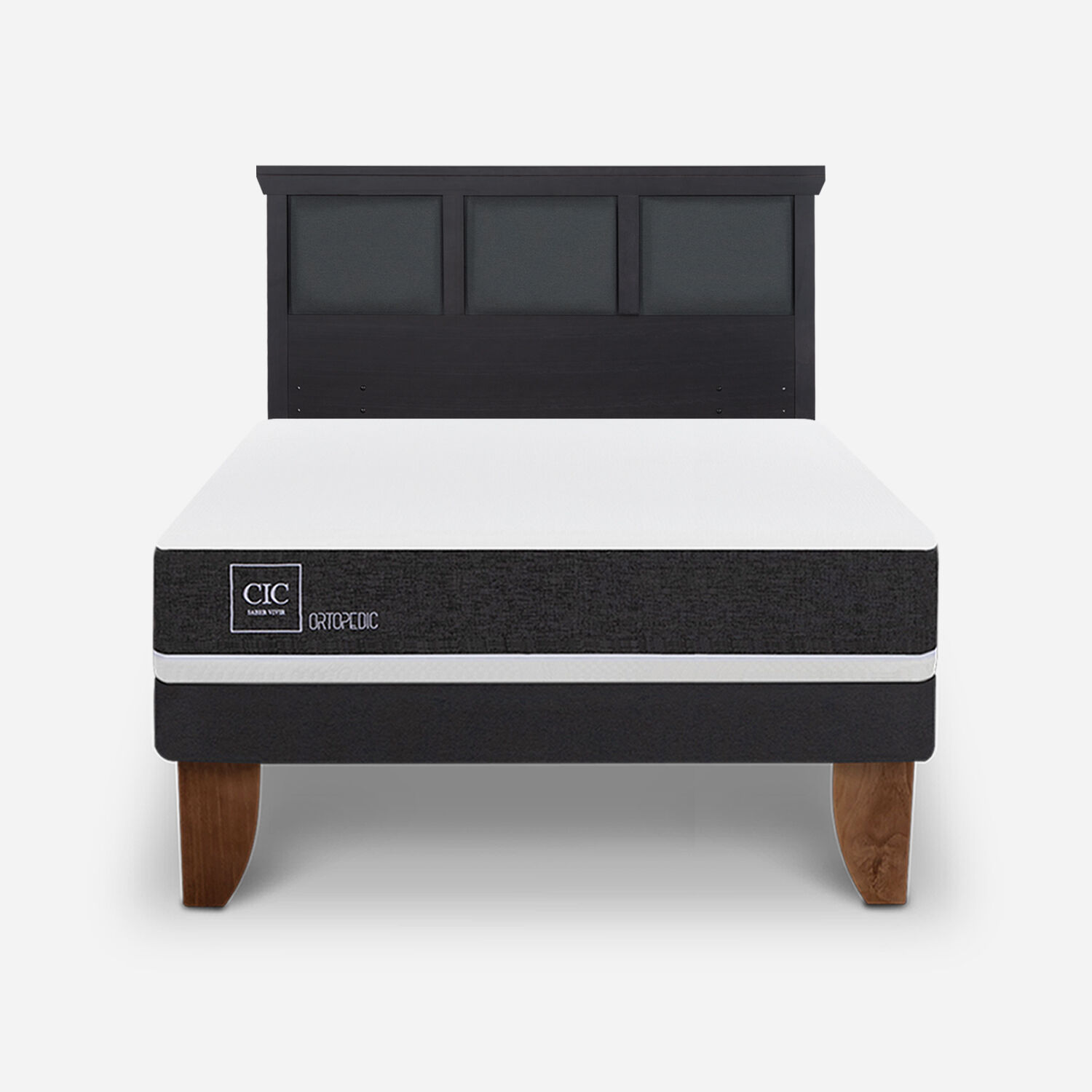 Cama Europea 2 Plazas Ortopedic Base Normal + Respaldo Torino Negro