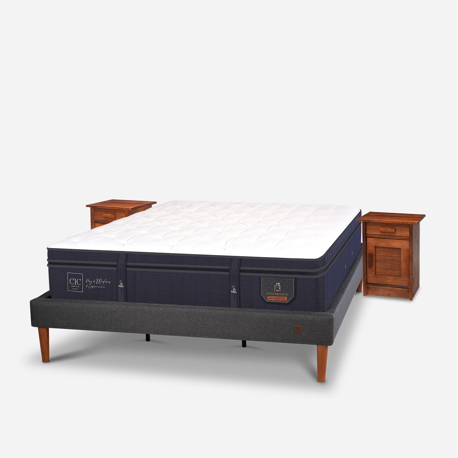 Cama Europea Curve King Super Premium + Veladores Mil&aacute;n Caramel