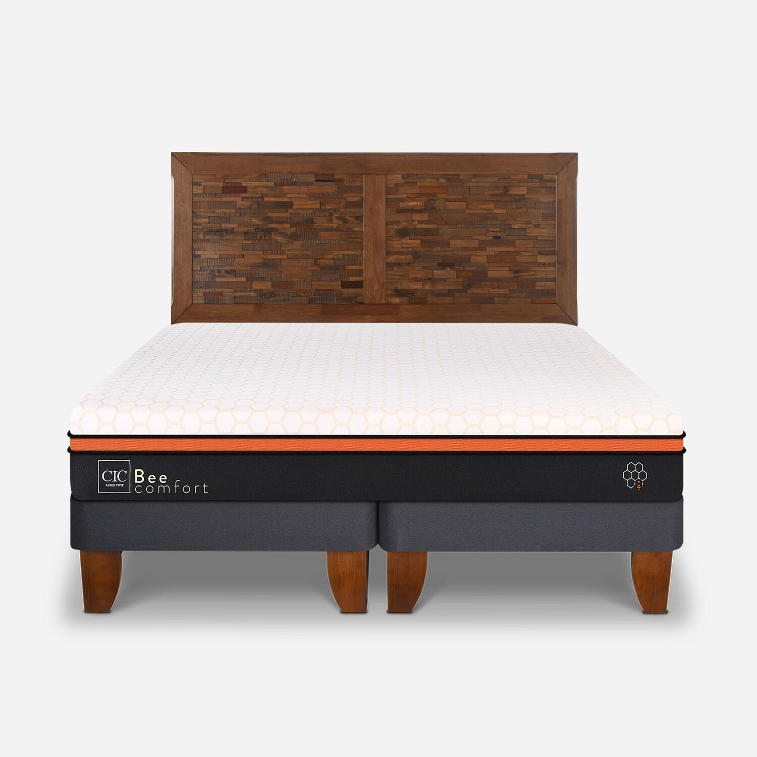 Cama Europea King Bee Comfort + Respaldo Antique