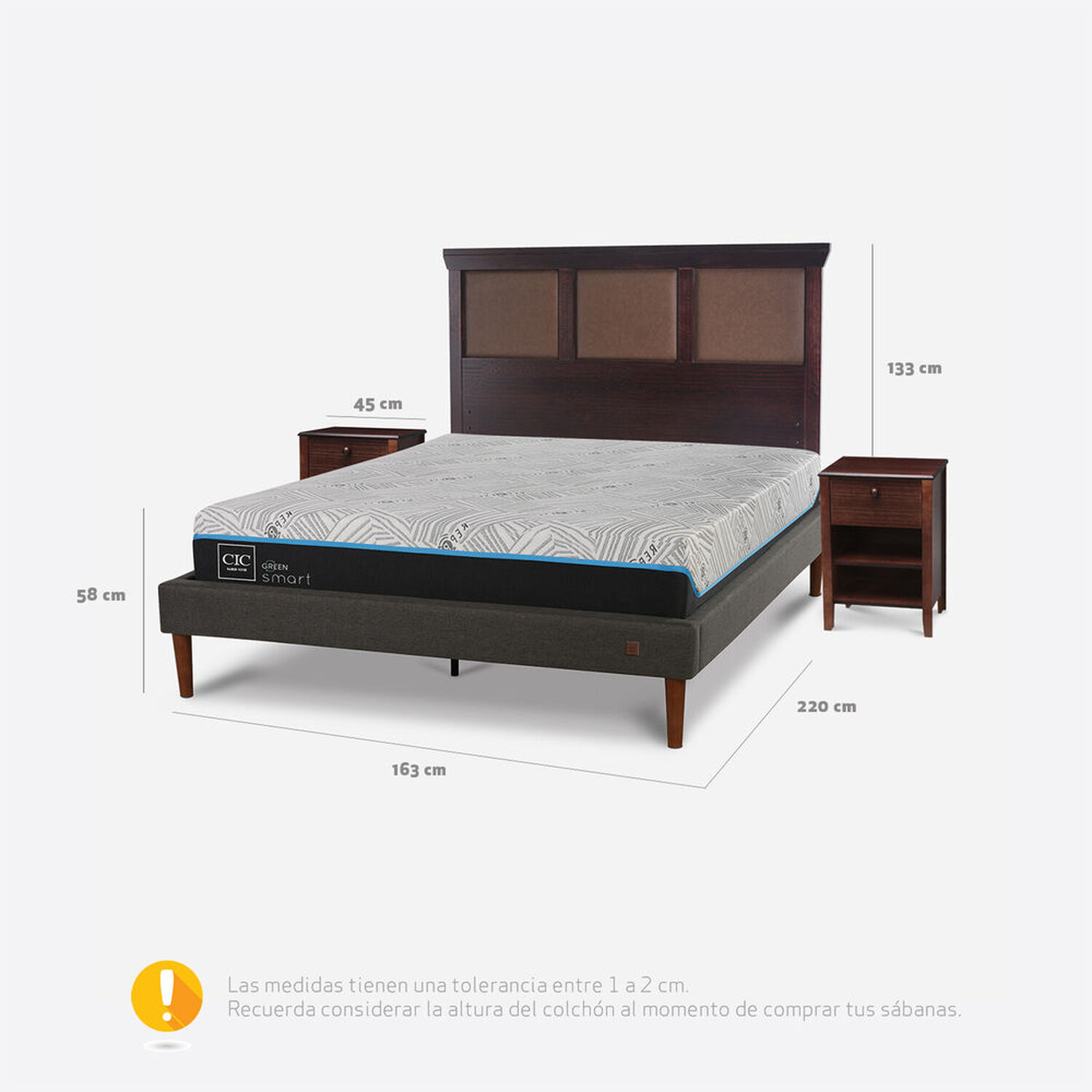 Cama Europea Curve 2 Plazas Infinity Green + Set Torino Chocolate