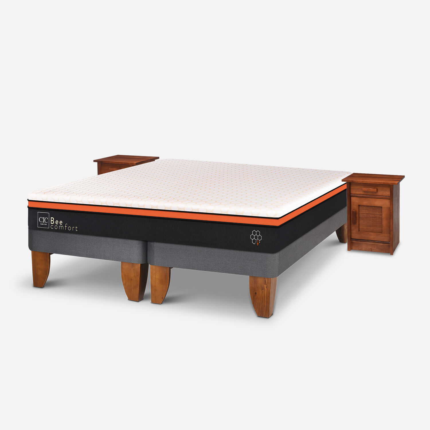Cama Europea King Bee Comfort + Veladores Mil&aacute;n Caramel