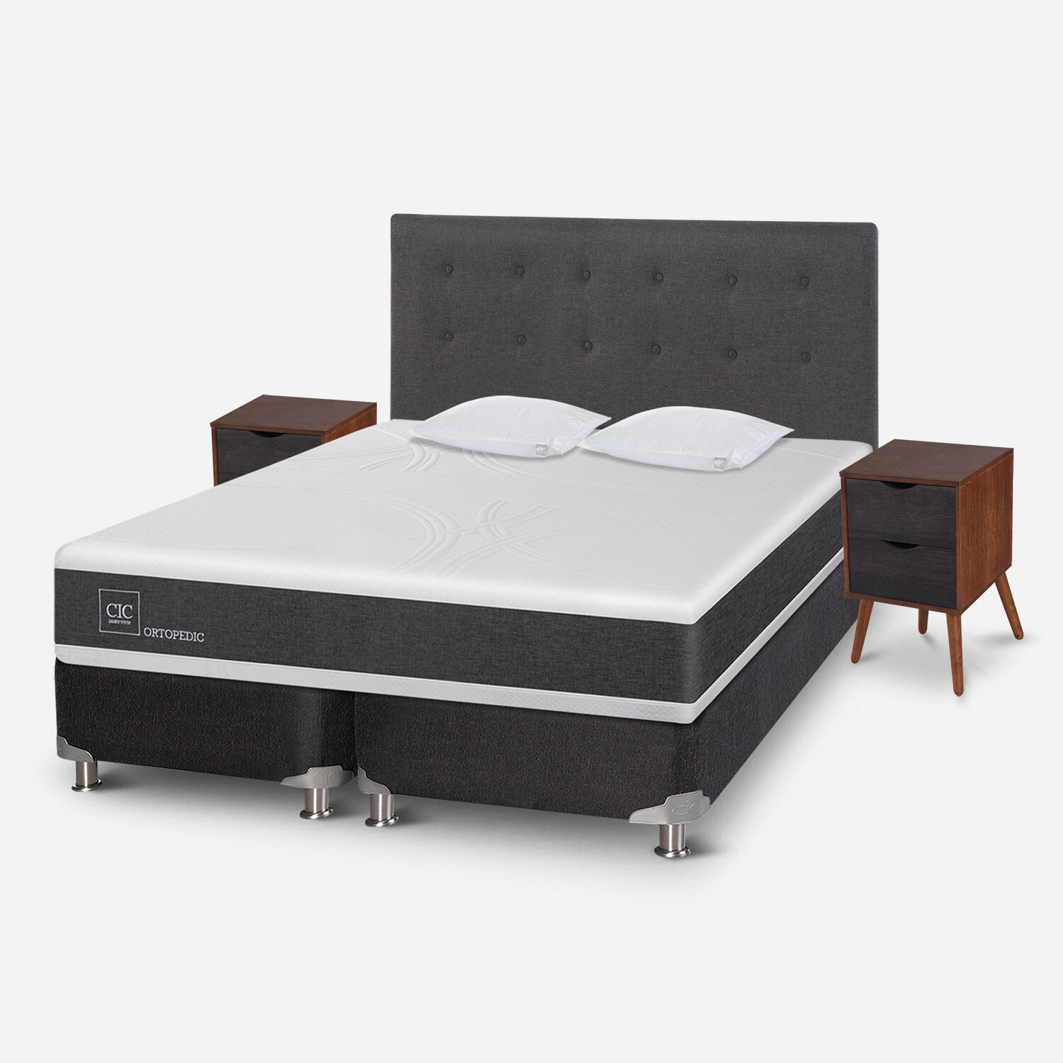 Box Spring 2 Plazas Ortopedic Base Dividida 5 Zonas + Almohadas Viscoelásticas + Set Éufrates