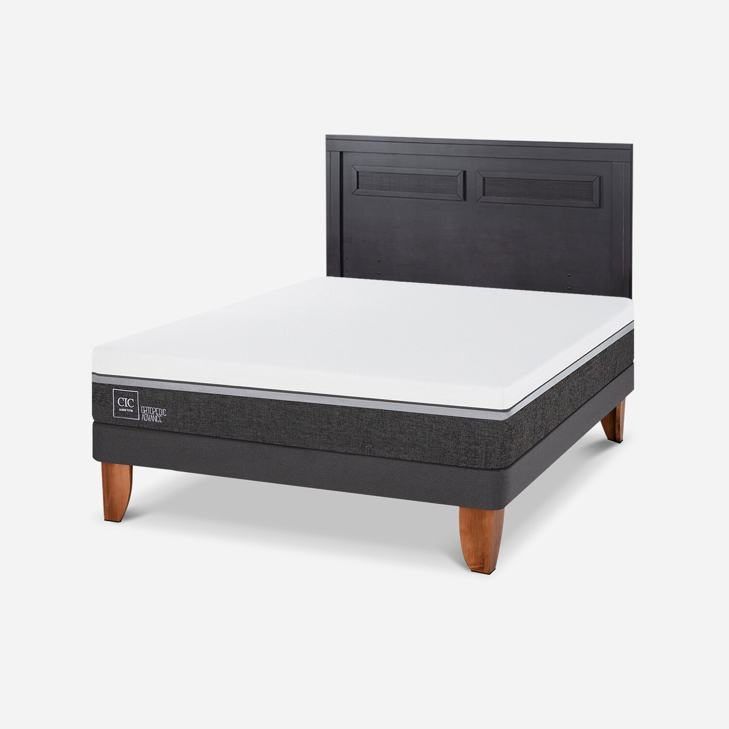 Cama Europea 2 Plazas Ortopedic Advance Base Normal + Respaldo Milán Negro