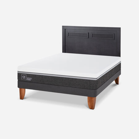 Cama Europea 2 Plazas Ortopedic Advance Base Normal + Respaldo Milán Negro