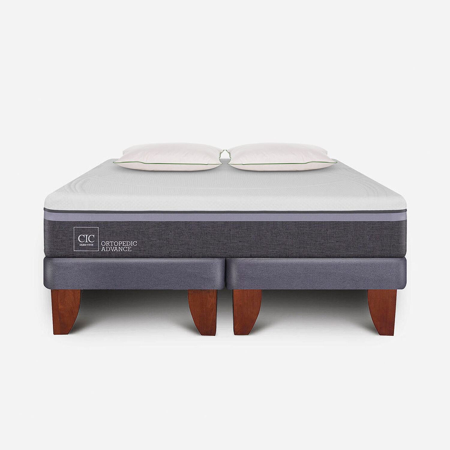 Cama Europea 2 Plazas Ortopedic Advance Base Dividida + Almohadas Down Alternative