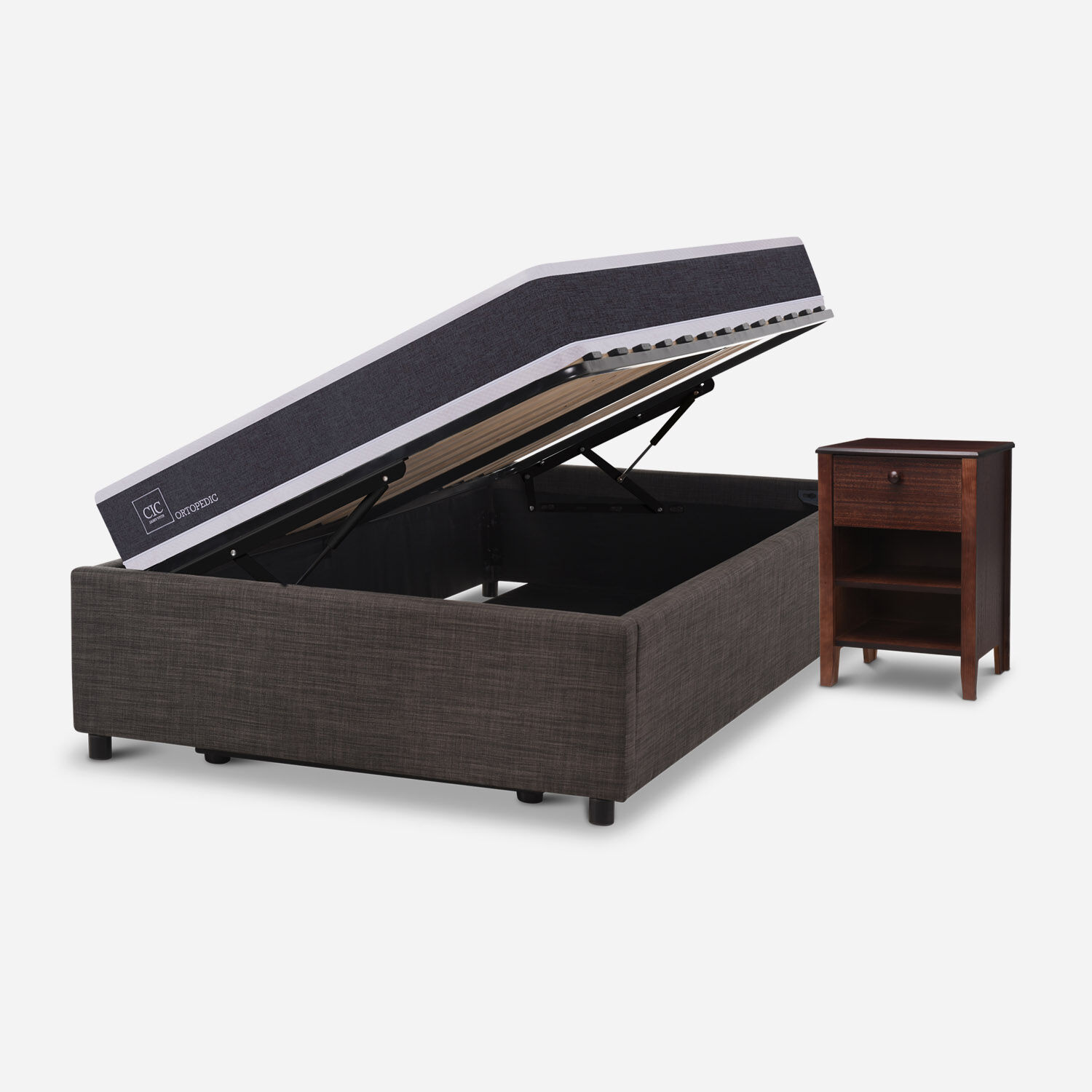 Cama Space Box 1,5 Plazas Ortopedic + Velador Torino Chocolate