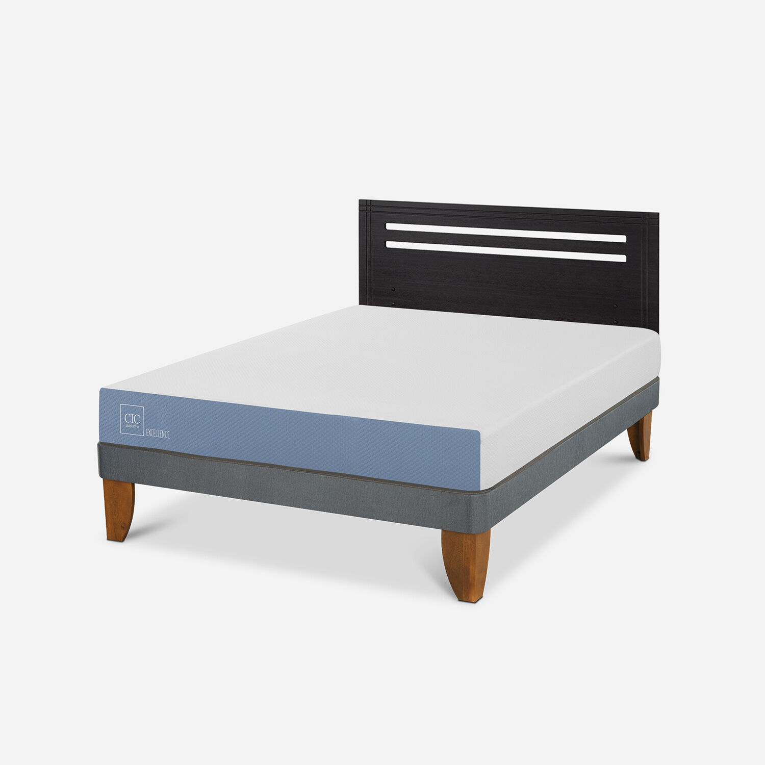 Cama Europea 2 Plazas Excellence Base Normal + Respaldo Múnich Negro