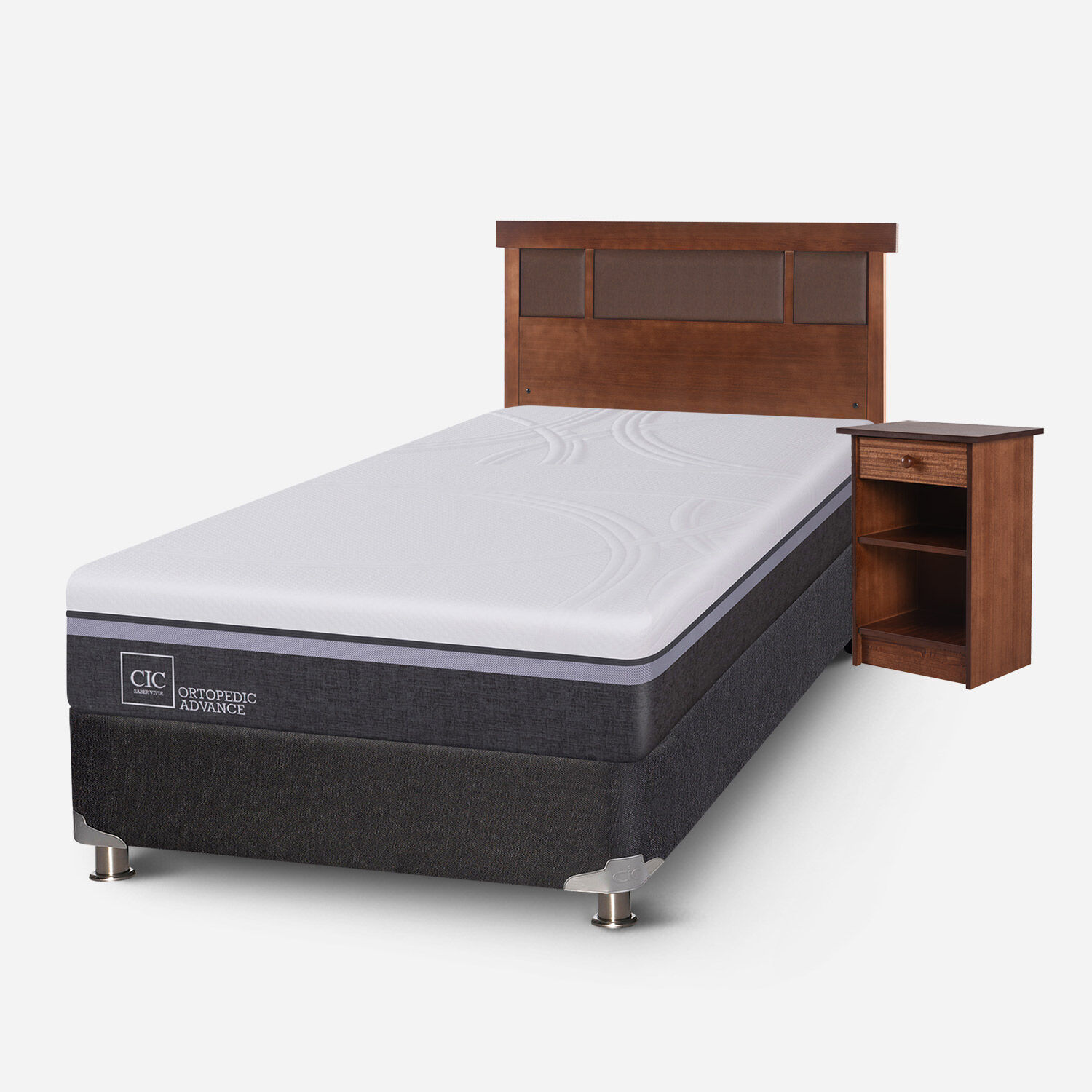 Box Spring 1.5 Plazas Ortopedic Advance 5 Zonas + Set Dublín Caramel