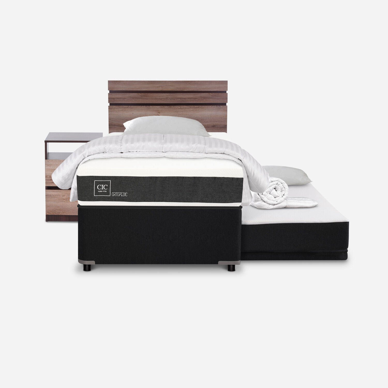 Cama Nido Div&aacute;n Ortopedic + Set Ares + Almohadas + Plum&oacute;n