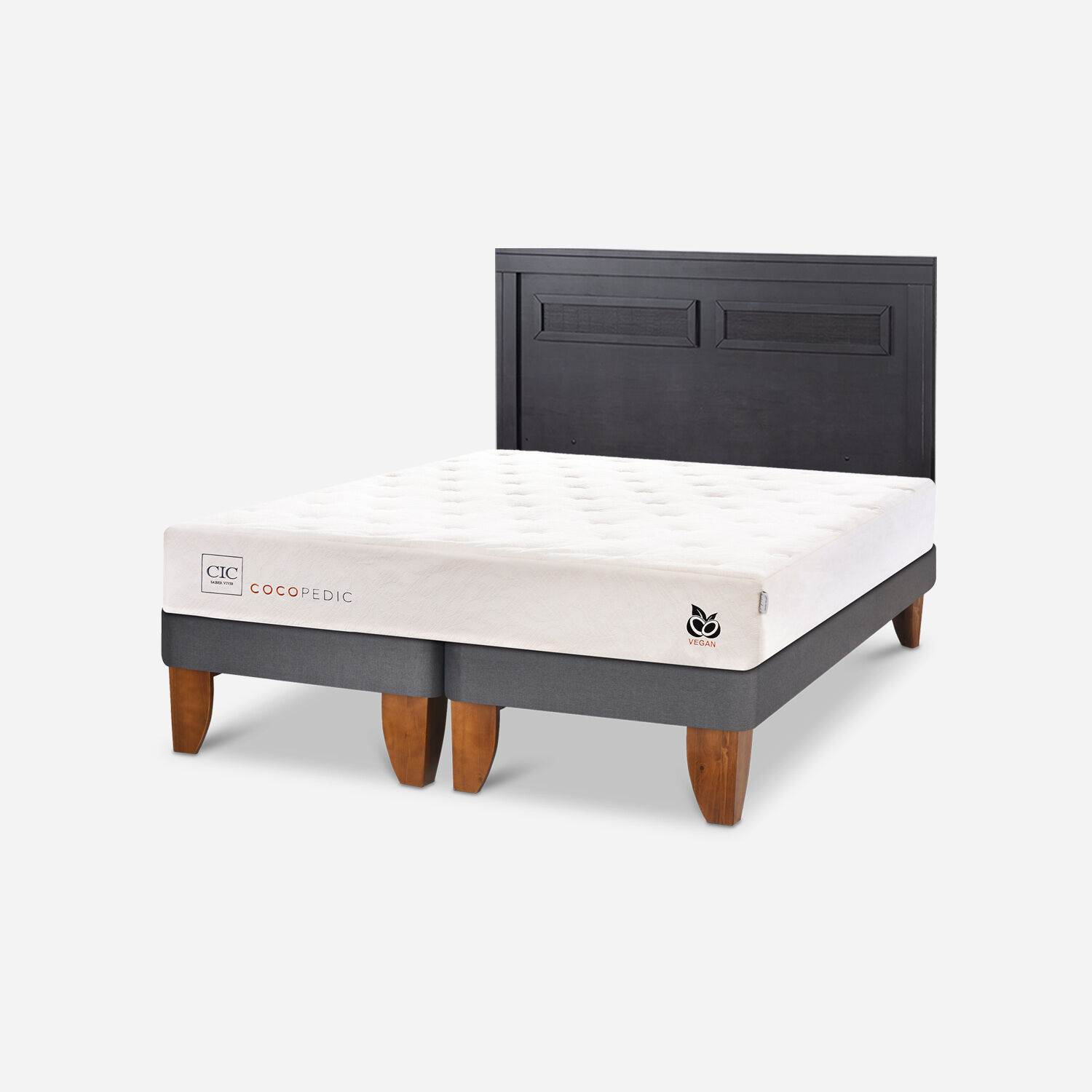 Cama Europea 2 Plazas Cocopedic Base Dividida + Respaldo Milán Negro