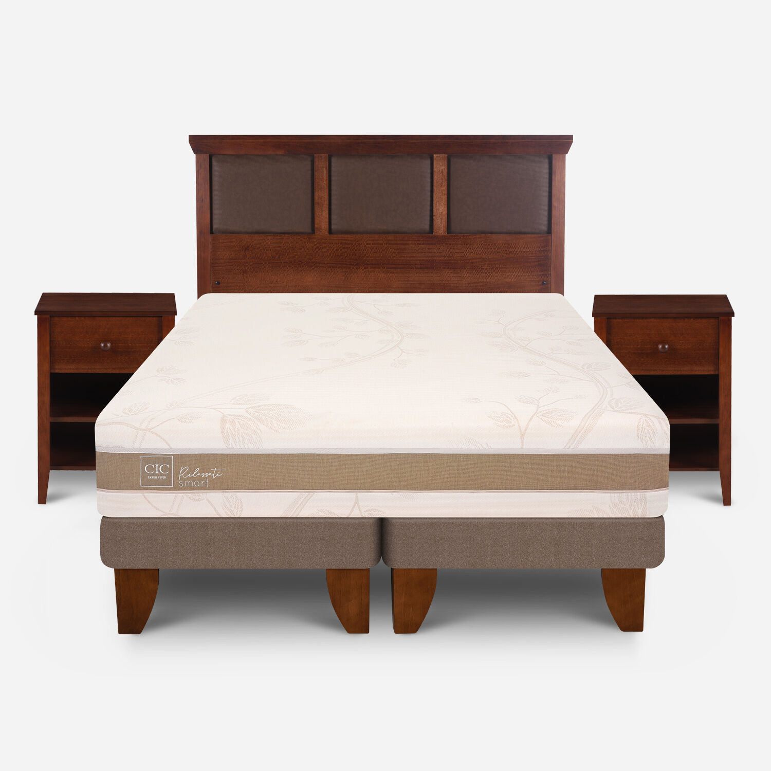 Cama Europea 2 Plazas Rilassati Smart Base Dividida + Set Torino Caramel