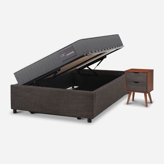 Cama Space Box 1.5 Plazas Anatomic + Velador Níger