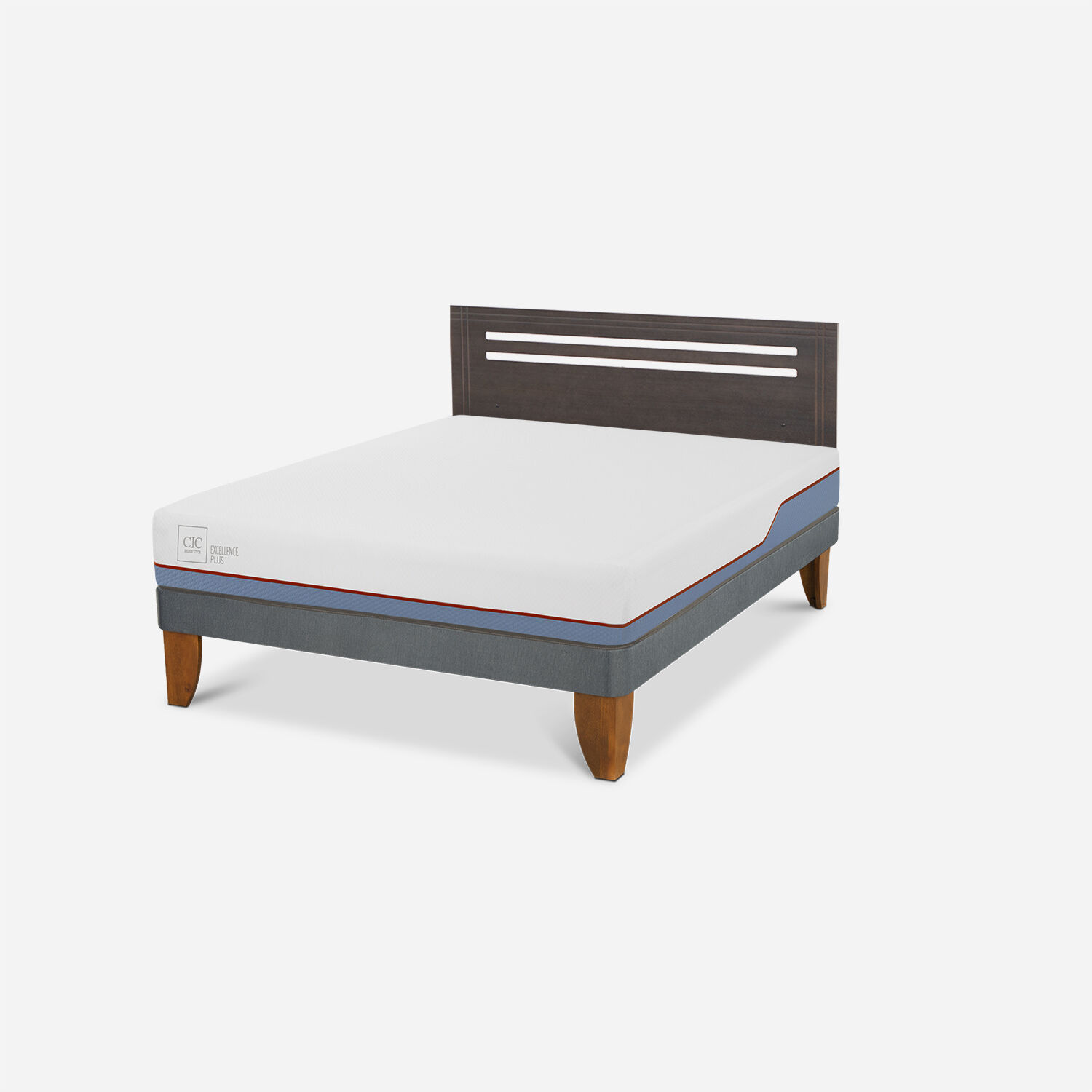 Cama Europea 2 Plazas Excellence Base Normal + Respaldo M&uacute;nich Gris