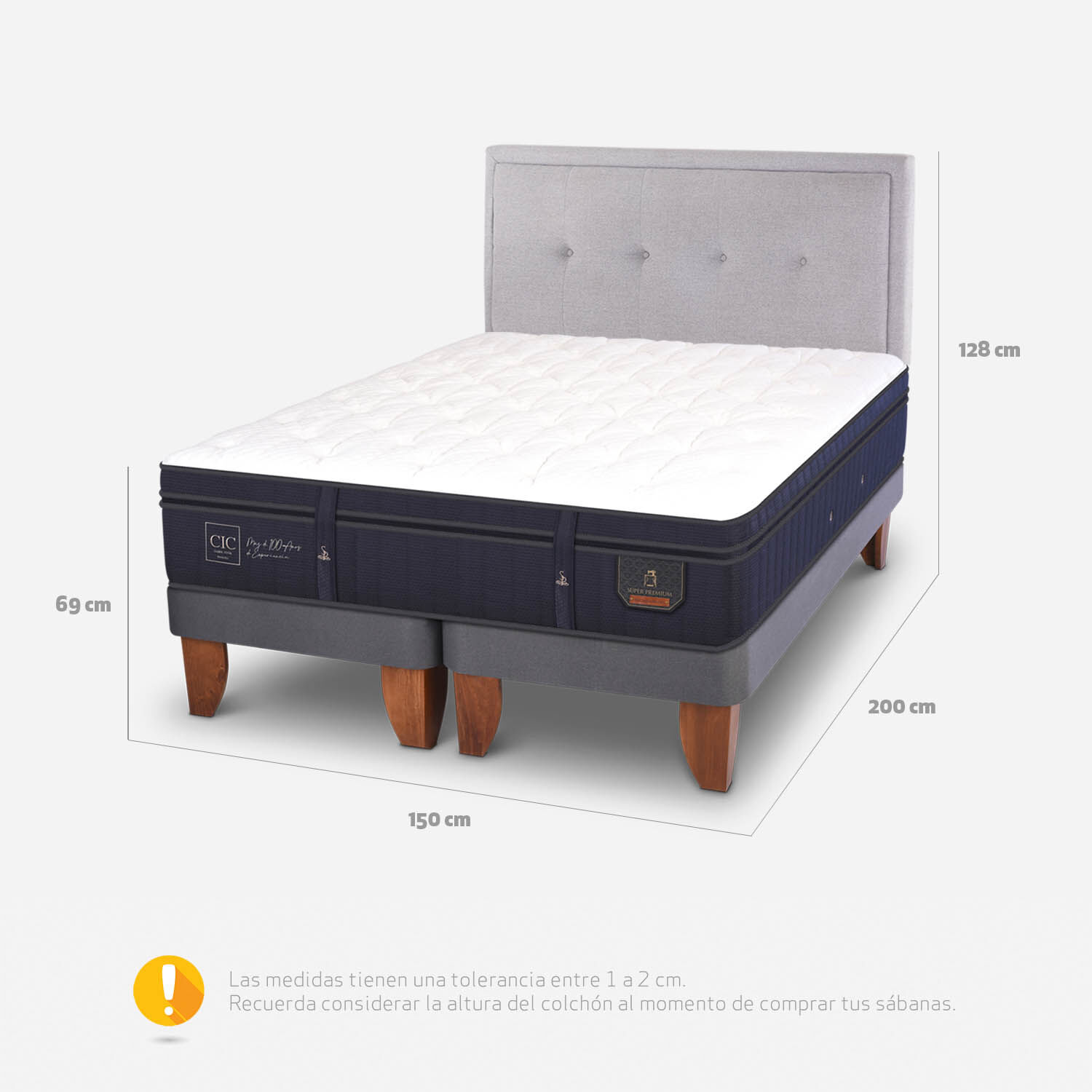 Cama Europea 2 Plazas Super Premium Base Dividida + Respaldo Ganges