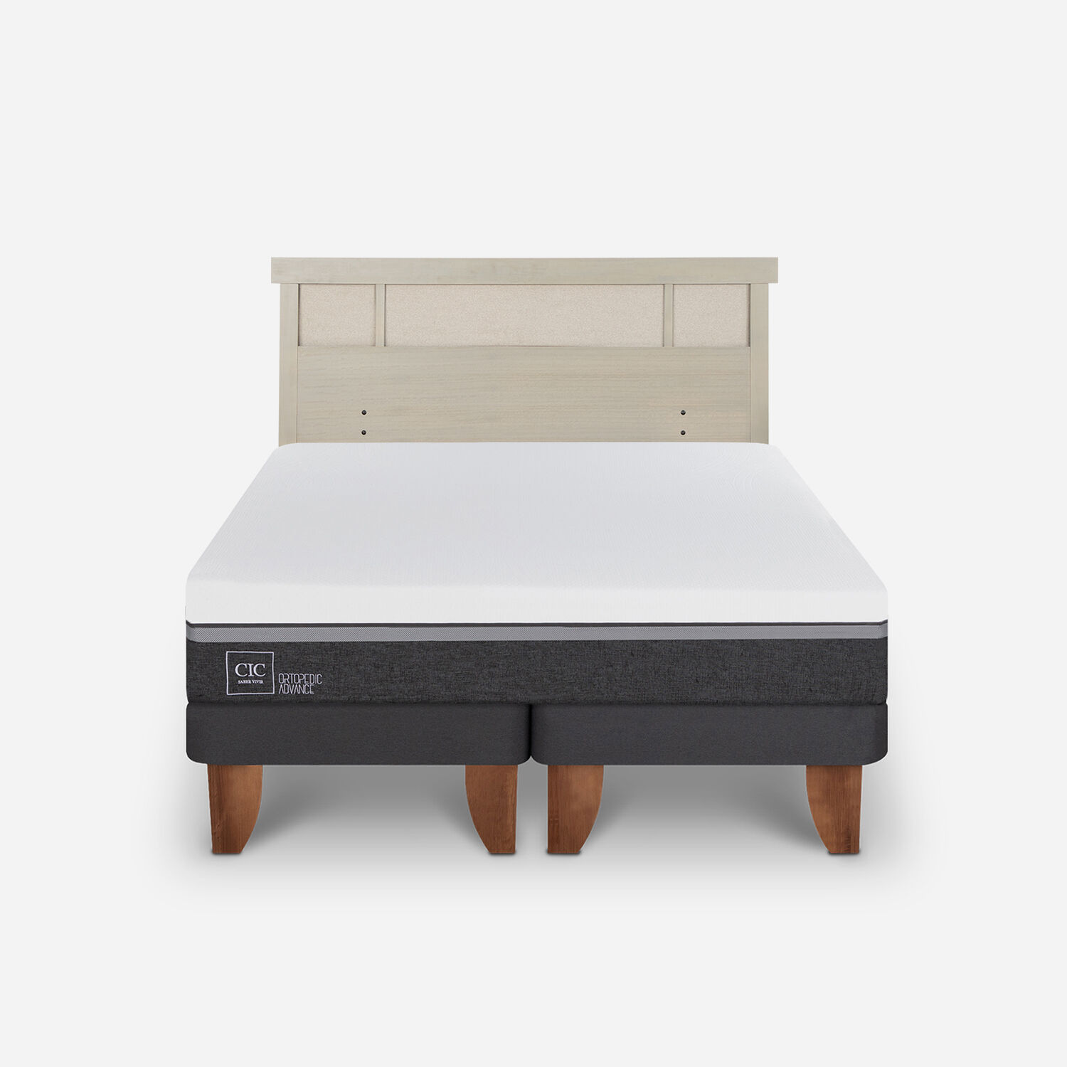 Cama Europea 2 Plazas Ortopedic Advance Base Dividida + Respaldo Dublín Alpino