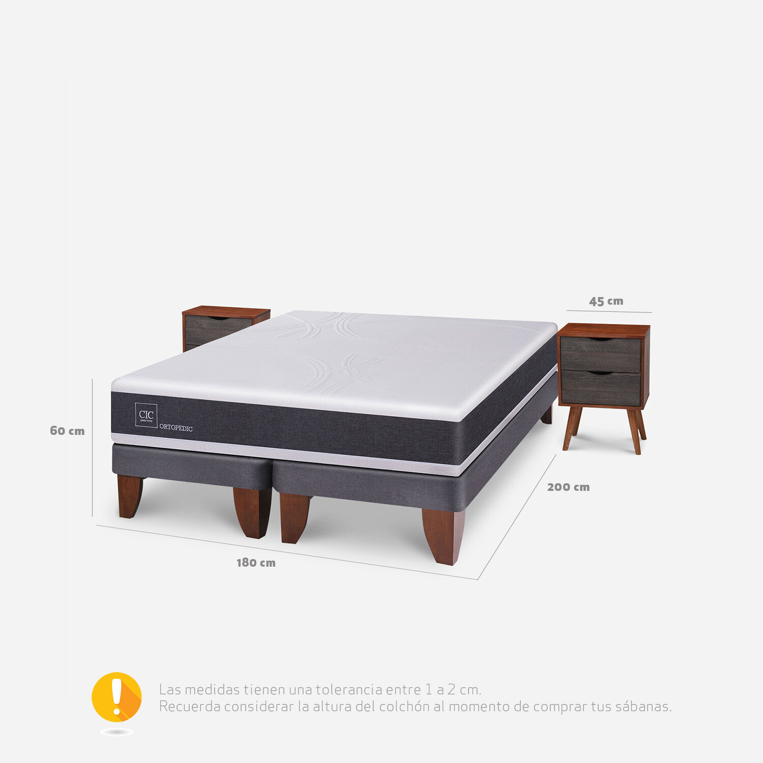 Cama Europea King Ortopedic + Veladores N&iacute;ger