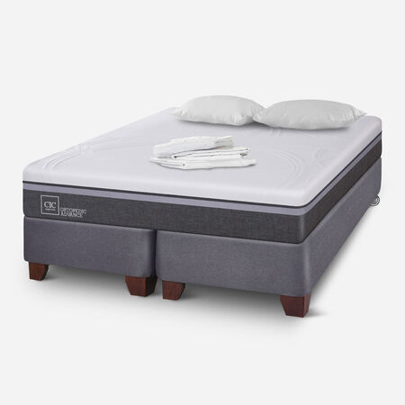 Box Spring King Ortopedic Advance + S&aacute;banas + Almohadas
