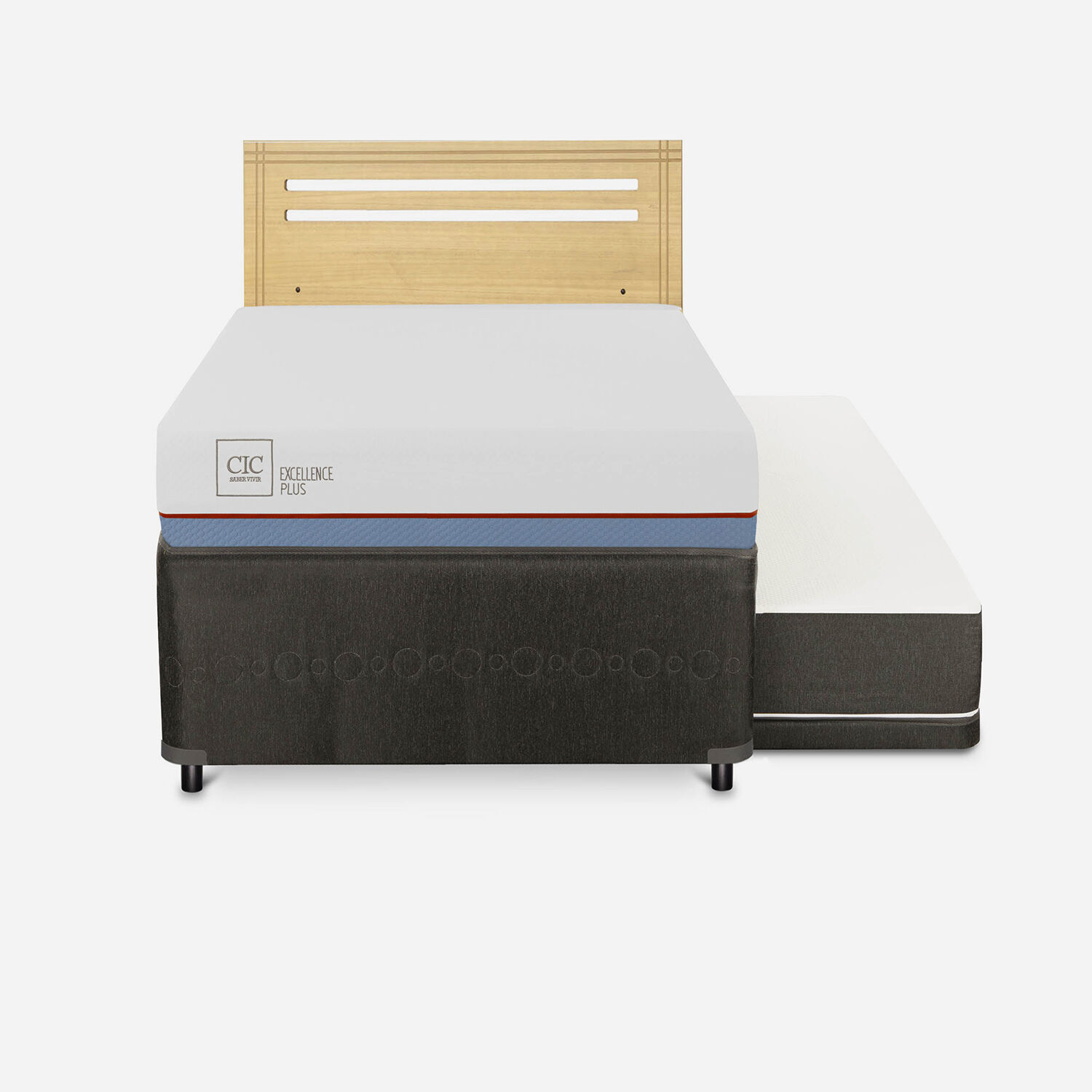 Cama Nido Div&aacute;n Excellence Plus + Respaldo M&uacute;nich Mostaza