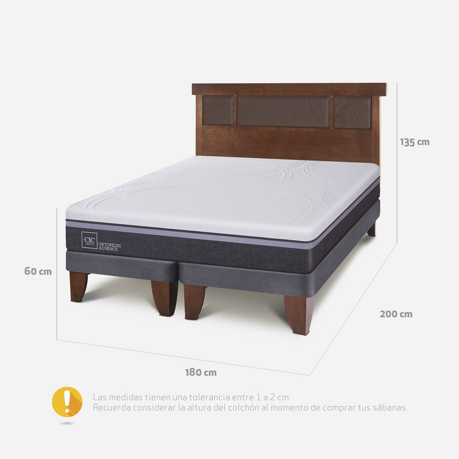 Cama Europea King Ortopedic Advance + Respaldo Torino Caramel