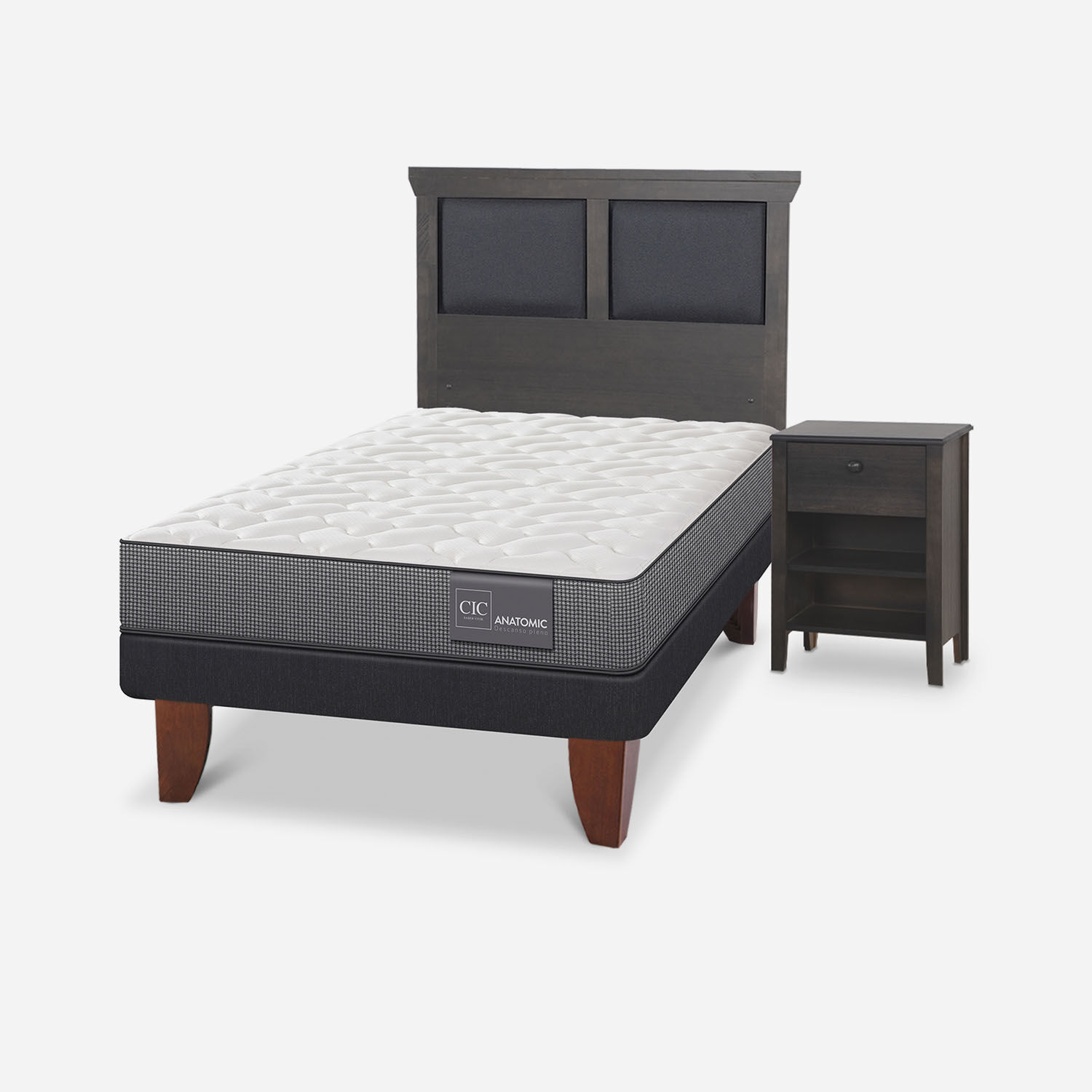 Cama Europea 1,5 Plazas Anatomic + Set Torino Gris