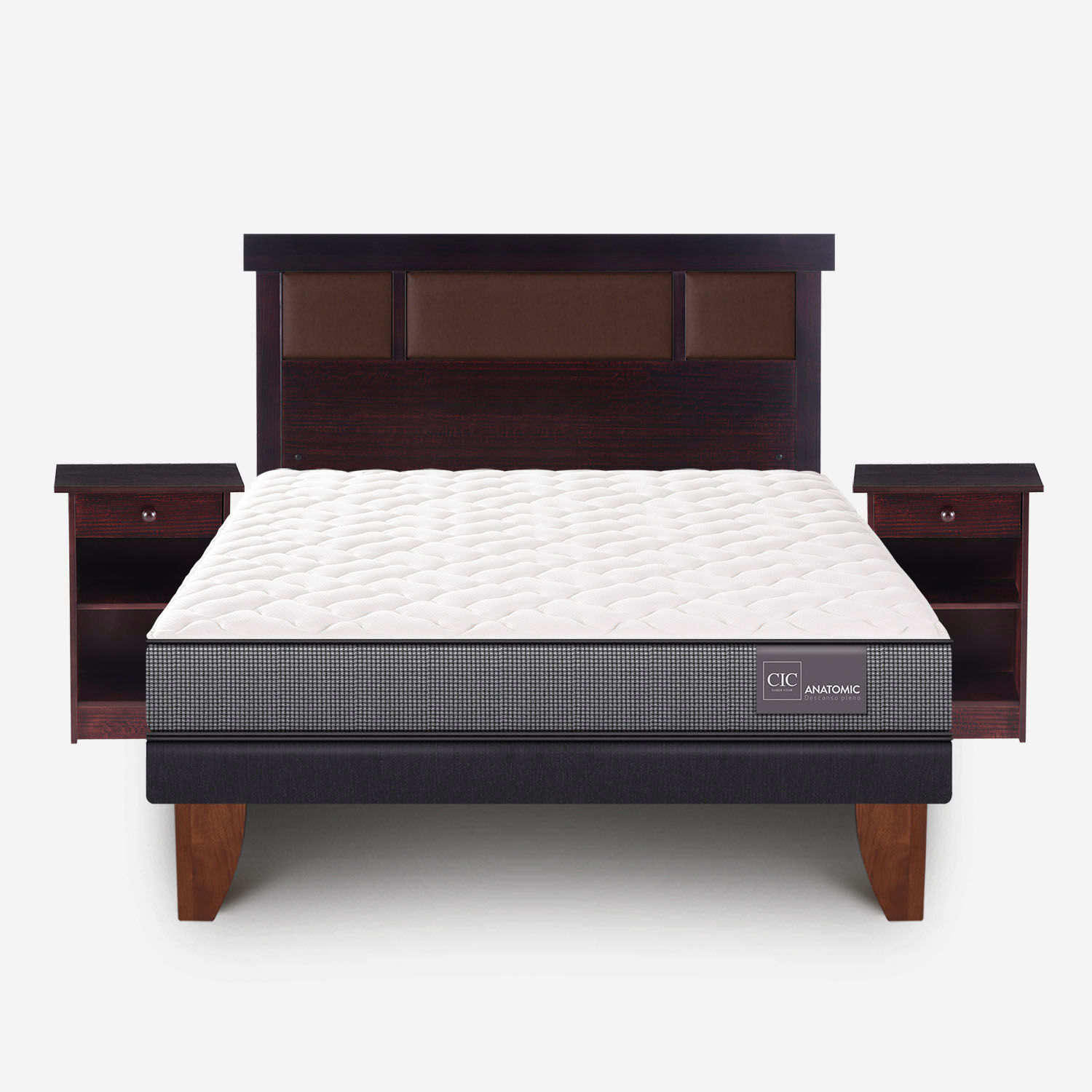 Cama Europea 2 Plazas Anatomic Base Normal + Set Dubl&iacute;n Chocolate