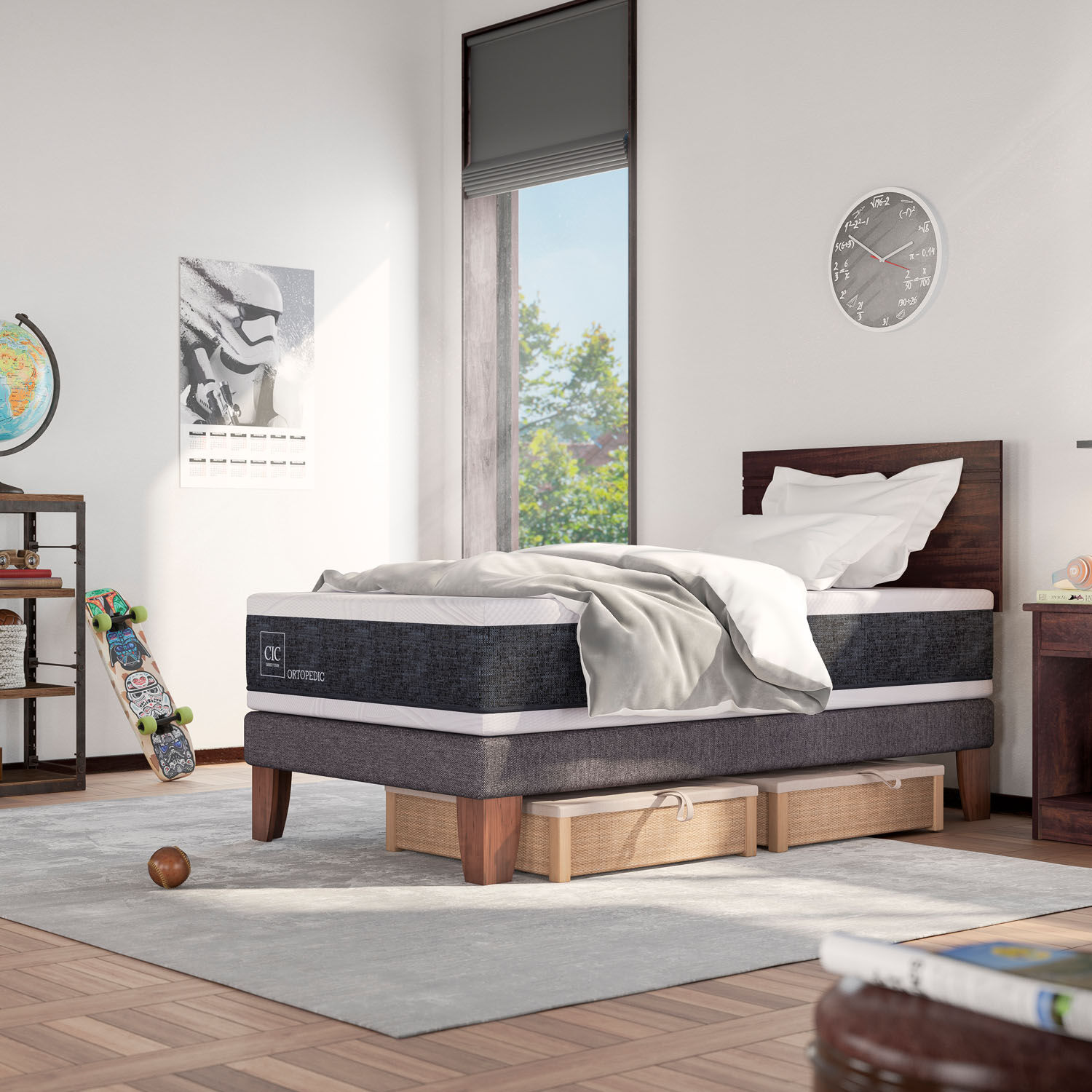 Pack Colchonetas CIC Kids Frost Gray + Cama Europea 1 Plaza Ortopedic