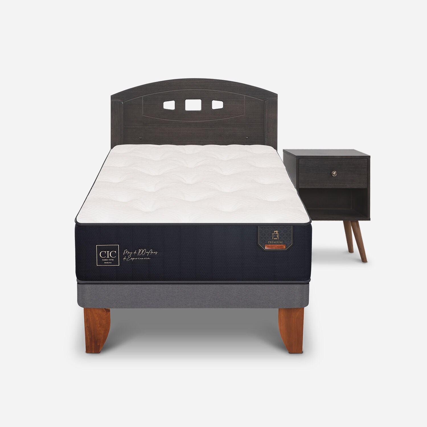 Cama Europea 1,5 Plazas Premium + Set Gales Gris
