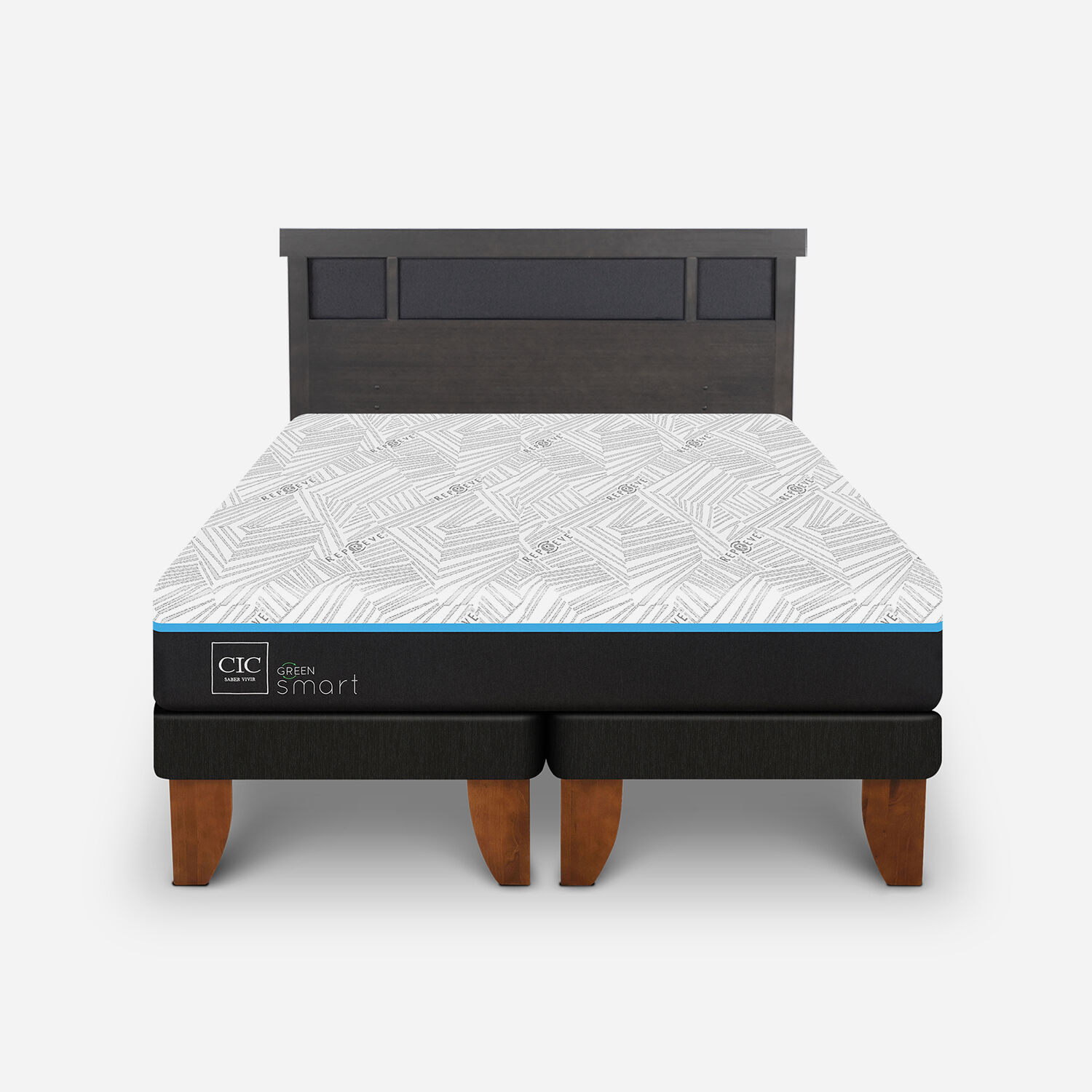 Cama Europea King Green Infinity Respaldo Dubl&iacute;n Gris