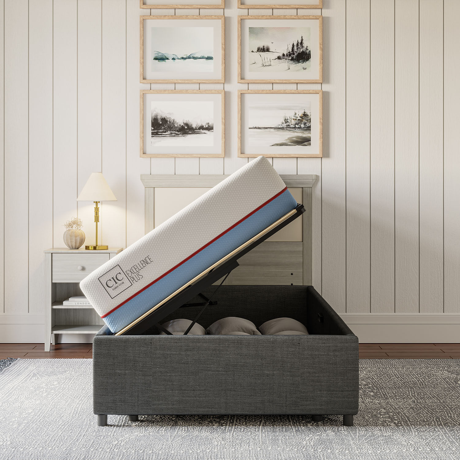 Cama Space Box 1,5 Plazas Excellence Plus + Velador Torino Chocolate