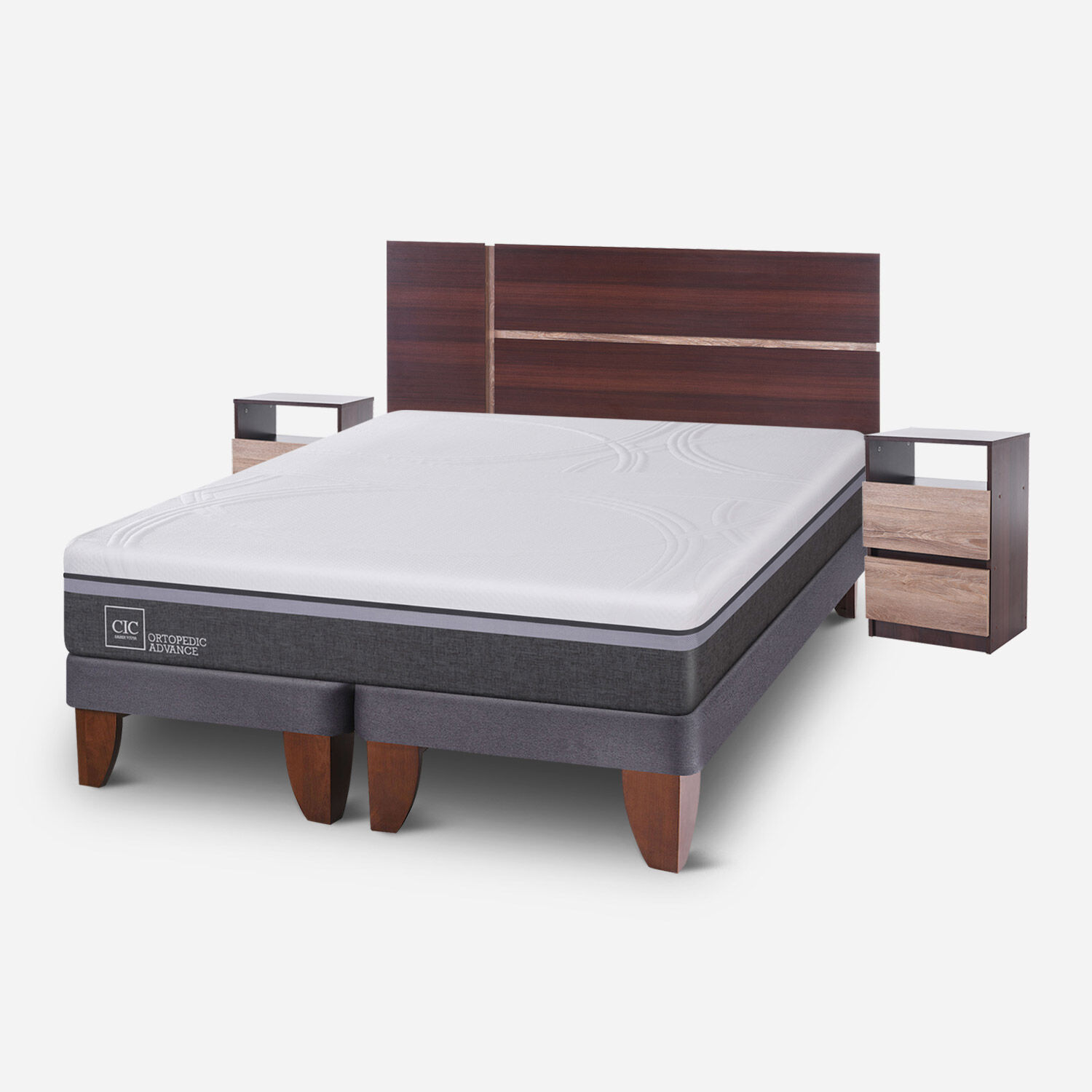 Cama Europea 2 Plazas Ortopedic Advance Base Dividida + Set Enio