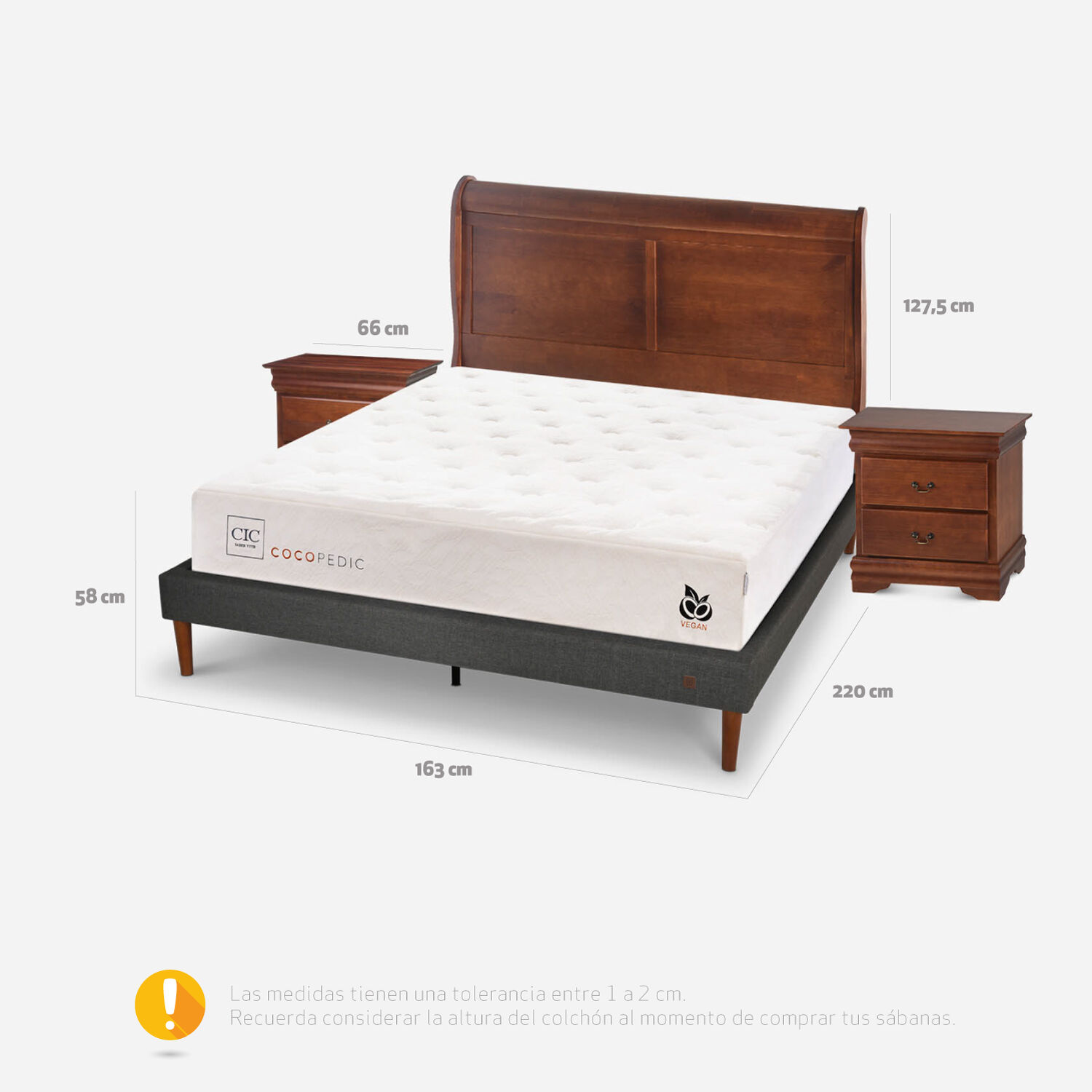 Cama Europea Curve 2 Plazas Cocopedic + Set Mir&oacute; Caramel