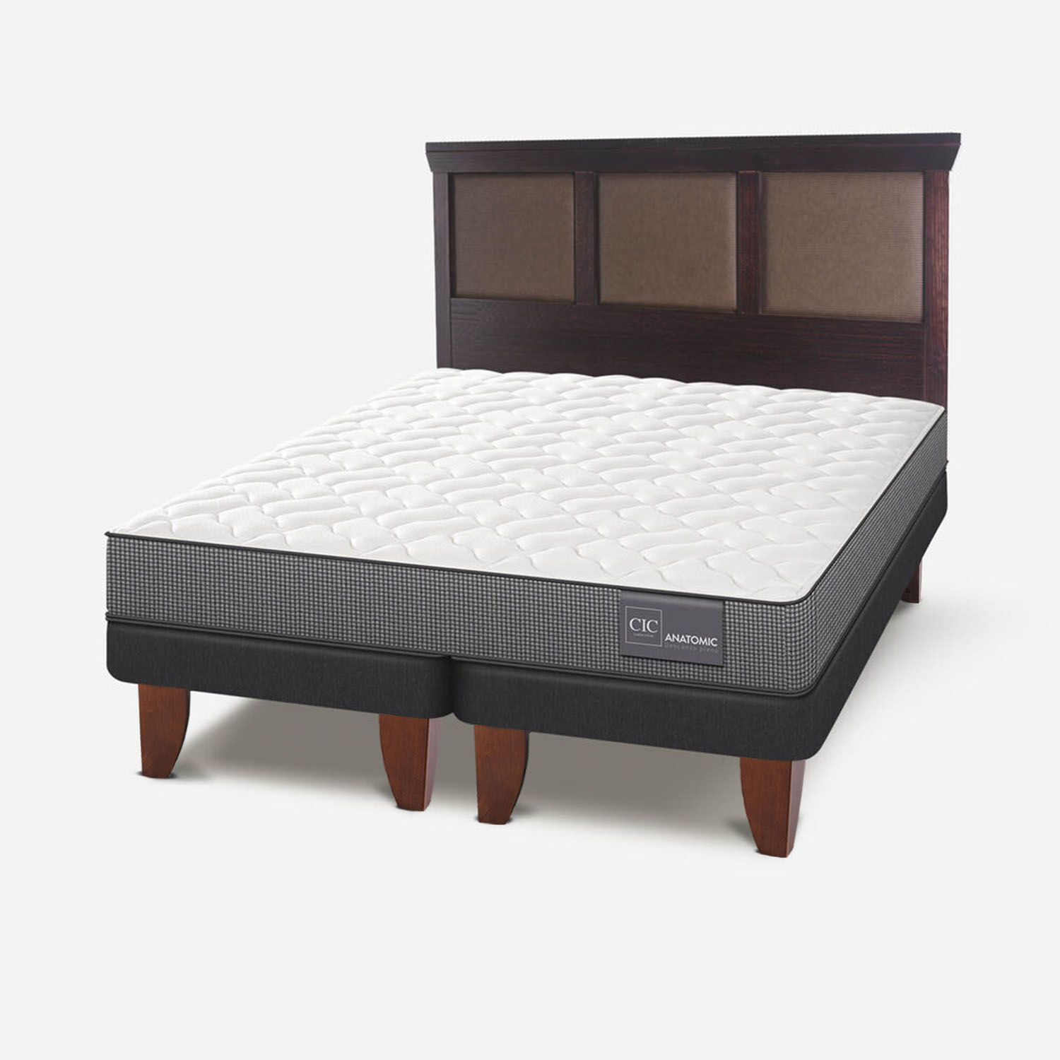 Cama Europea 2 Plazas Base Dividida Anatomic + Respaldo Torino Choc