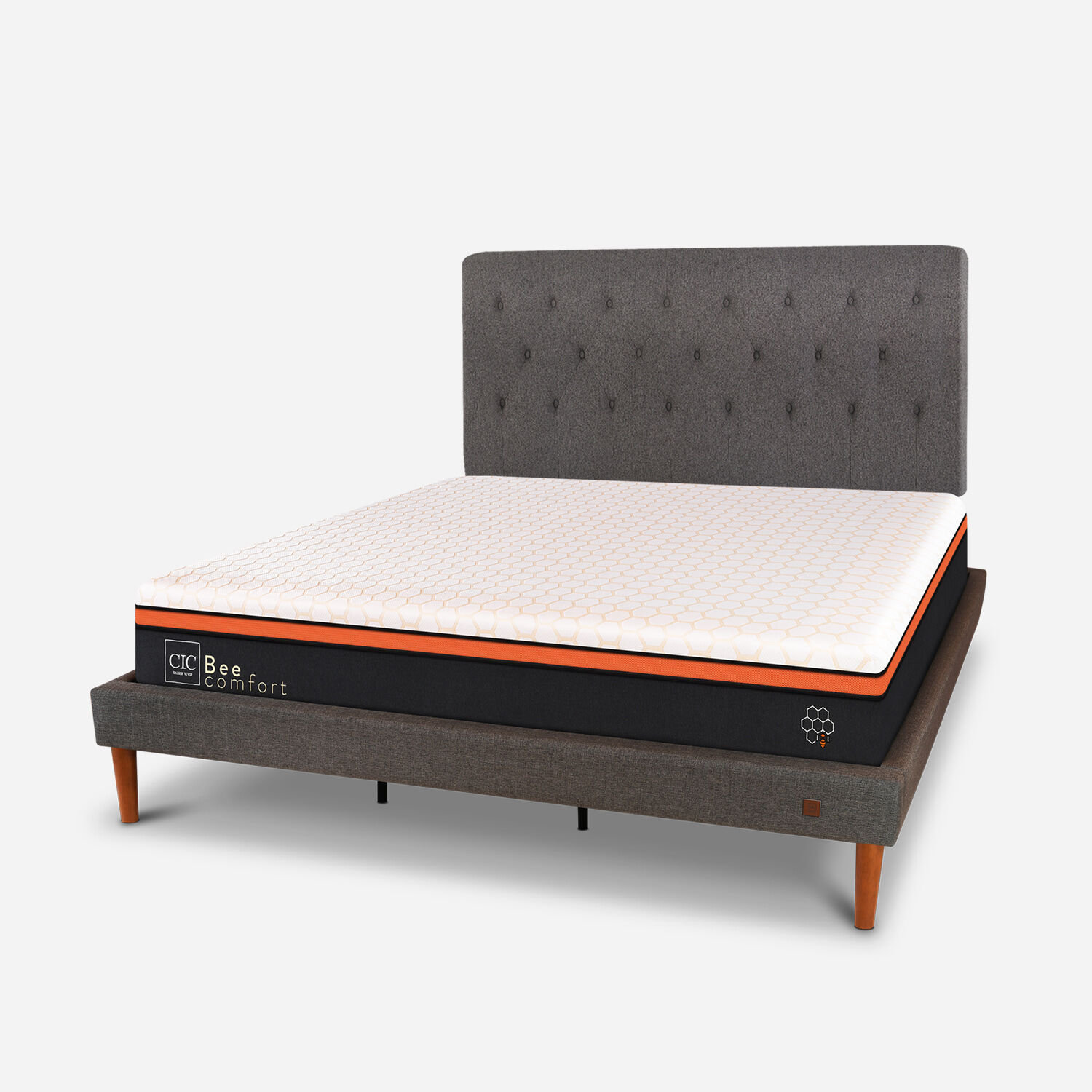 Cama Europea Curve King Bee Comfort + Respaldo kavery