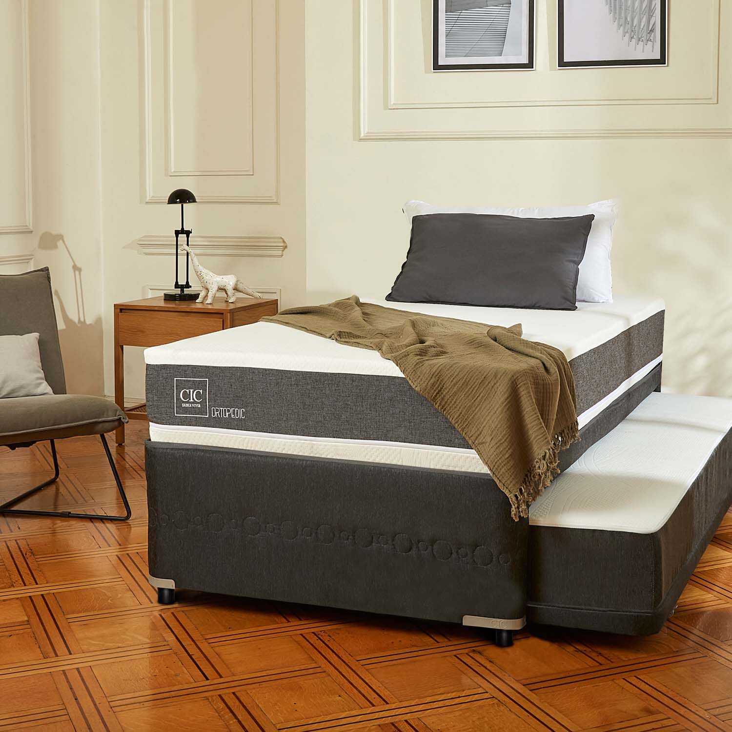 Cama Nido Div&aacute;n Ortopedic + Almohadas Viscoel&aacute;sticas