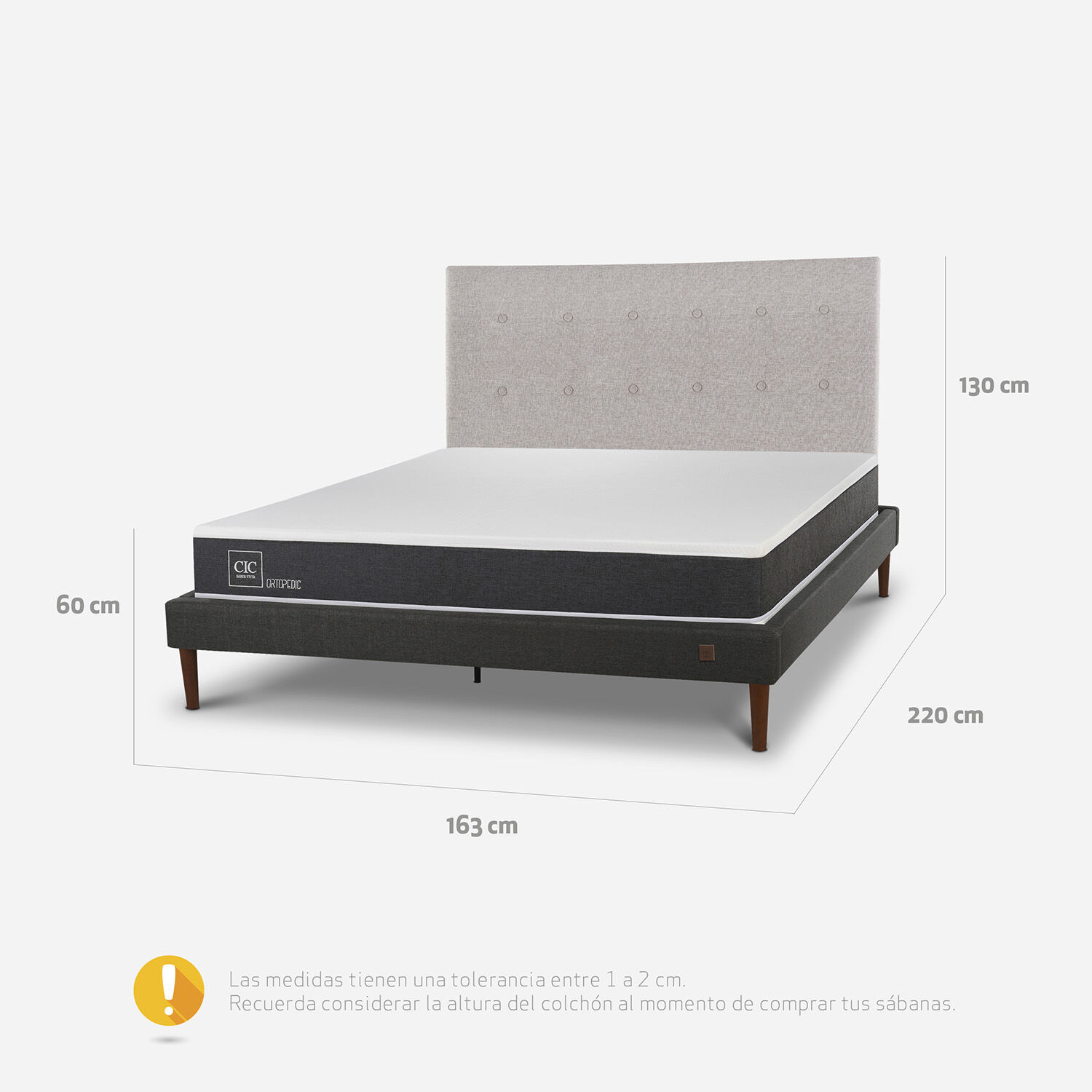 Cama Europea Curve 2 Plazas Ortopedic + Respaldo Tigris