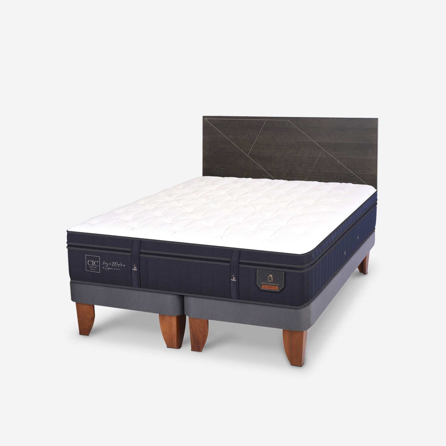 Cama Europea King Super Premium + Respaldo Villarrica Gris