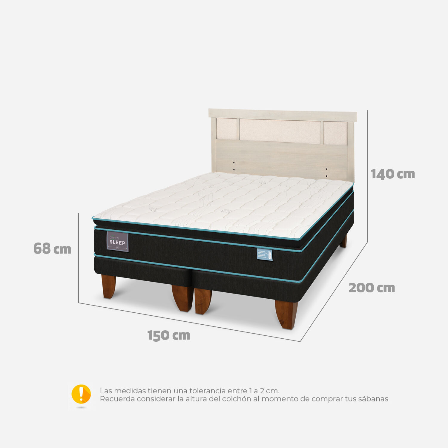 Cama Europea 2 Plazas Green Sleep Base Dividida + Respaldo Dublín Alpino