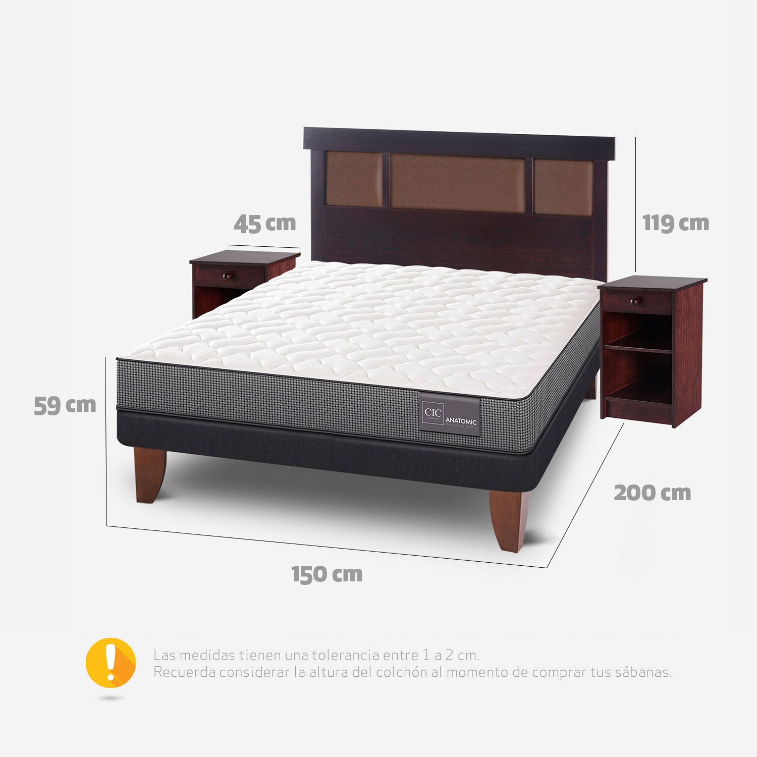 Cama Europea 2 Plazas Anatomic Base Normal + Set Dubl&iacute;n Chocolate