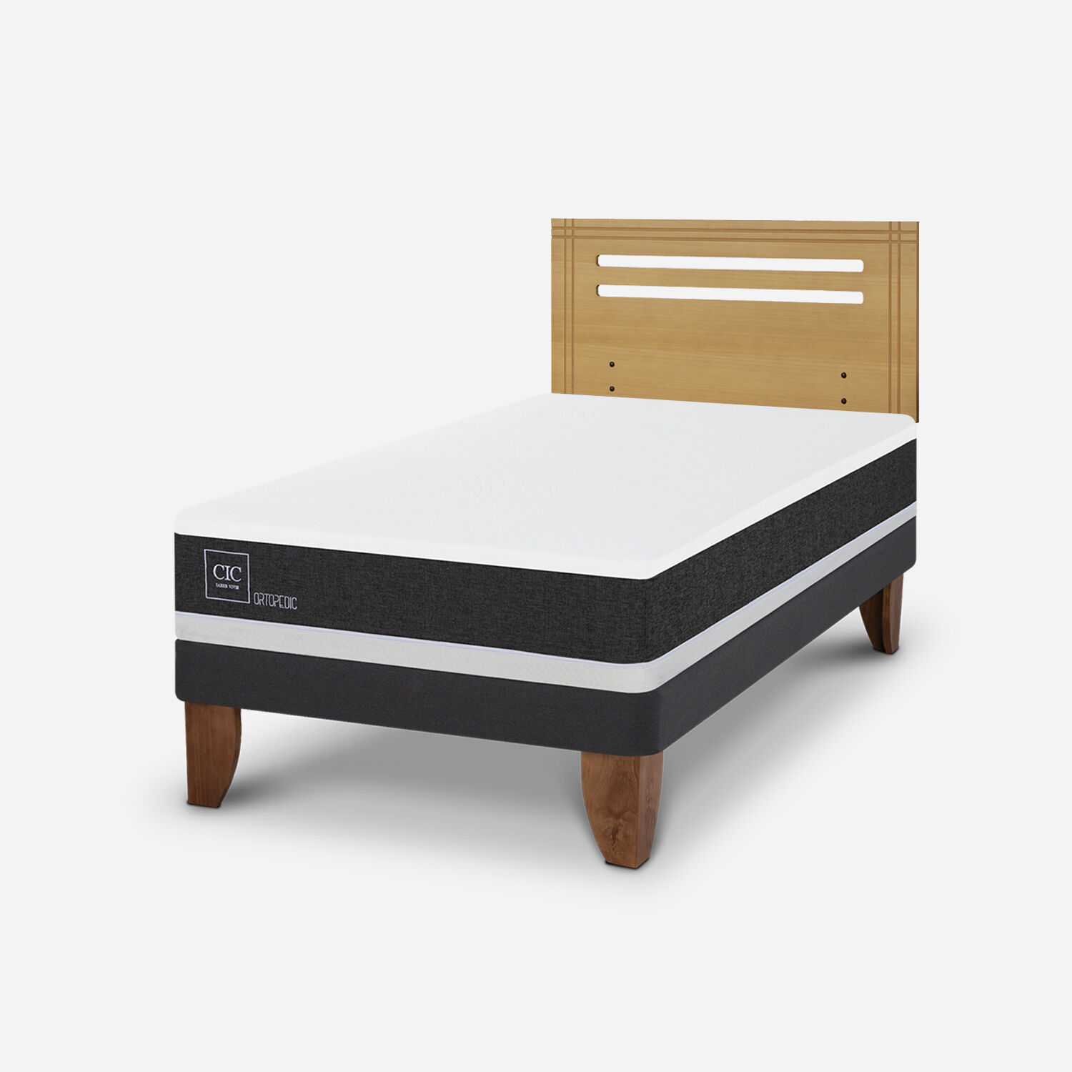 Cama Europea 1,5 Plazas Ortopedic + Respaldo M&uacute;nich Mostaza