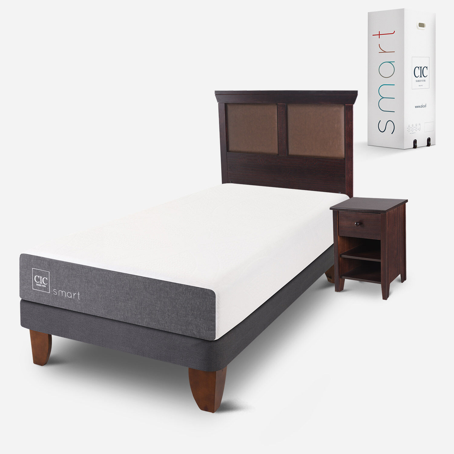 Cama Europea 1,5 Plazas Smart + Set Torino Chocolate