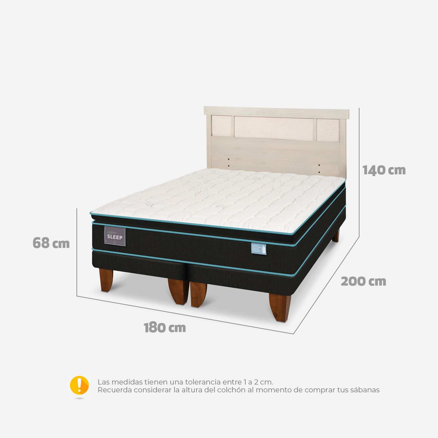 Cama Europea King Green Sleep + Respaldo Dublín Alpino