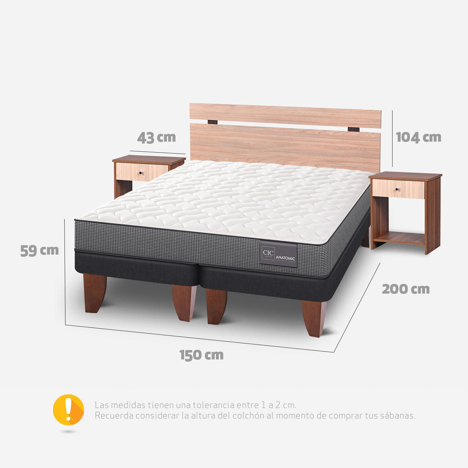 Cama Europea 2 Plazas Anatomic Base Dividida + Set Olmo