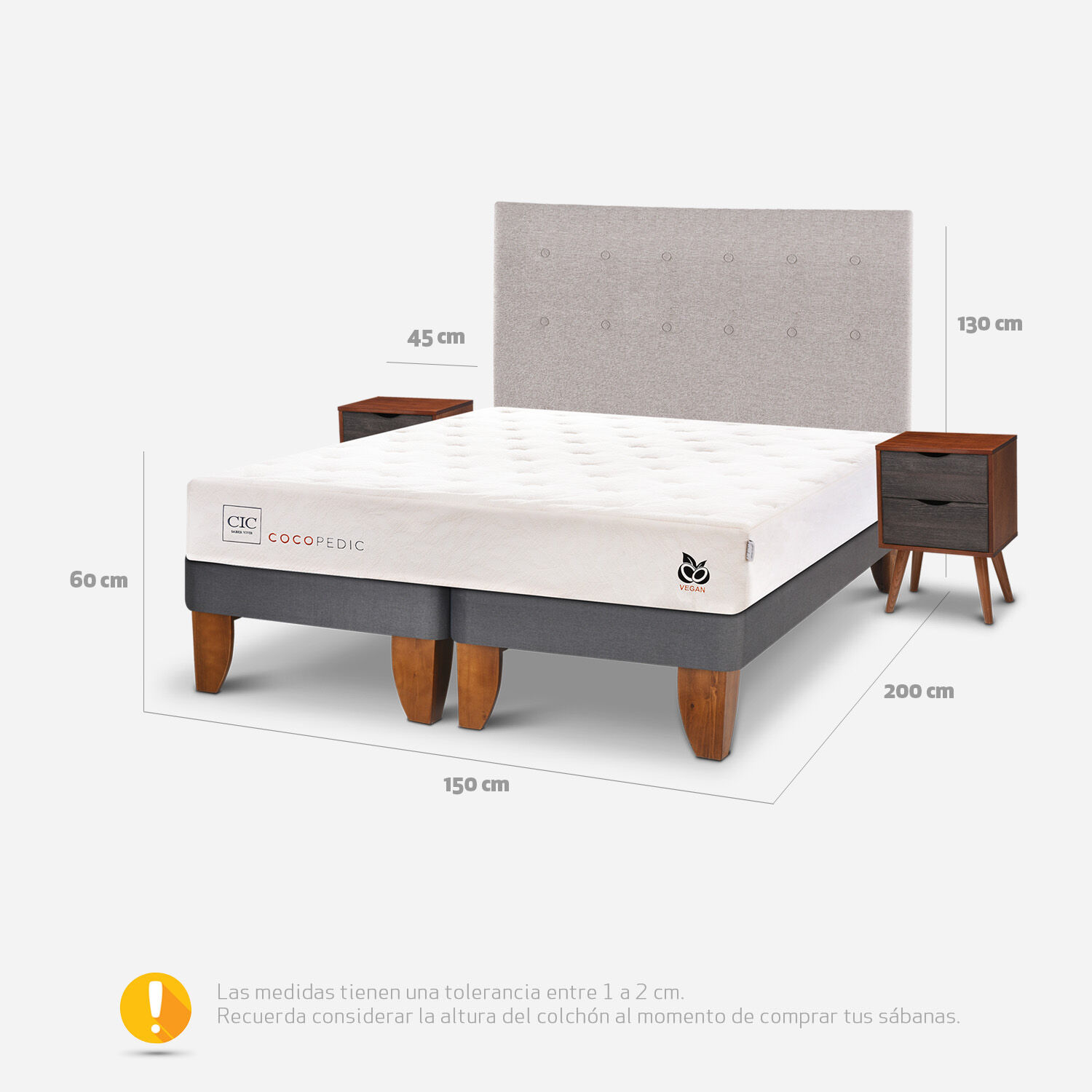 Cama Europea 2 Plazas Cocopedic Base Dividida + Set Tigris