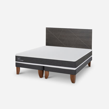 Cama Europea King Ortopedic + Respaldo Villarrica Gris