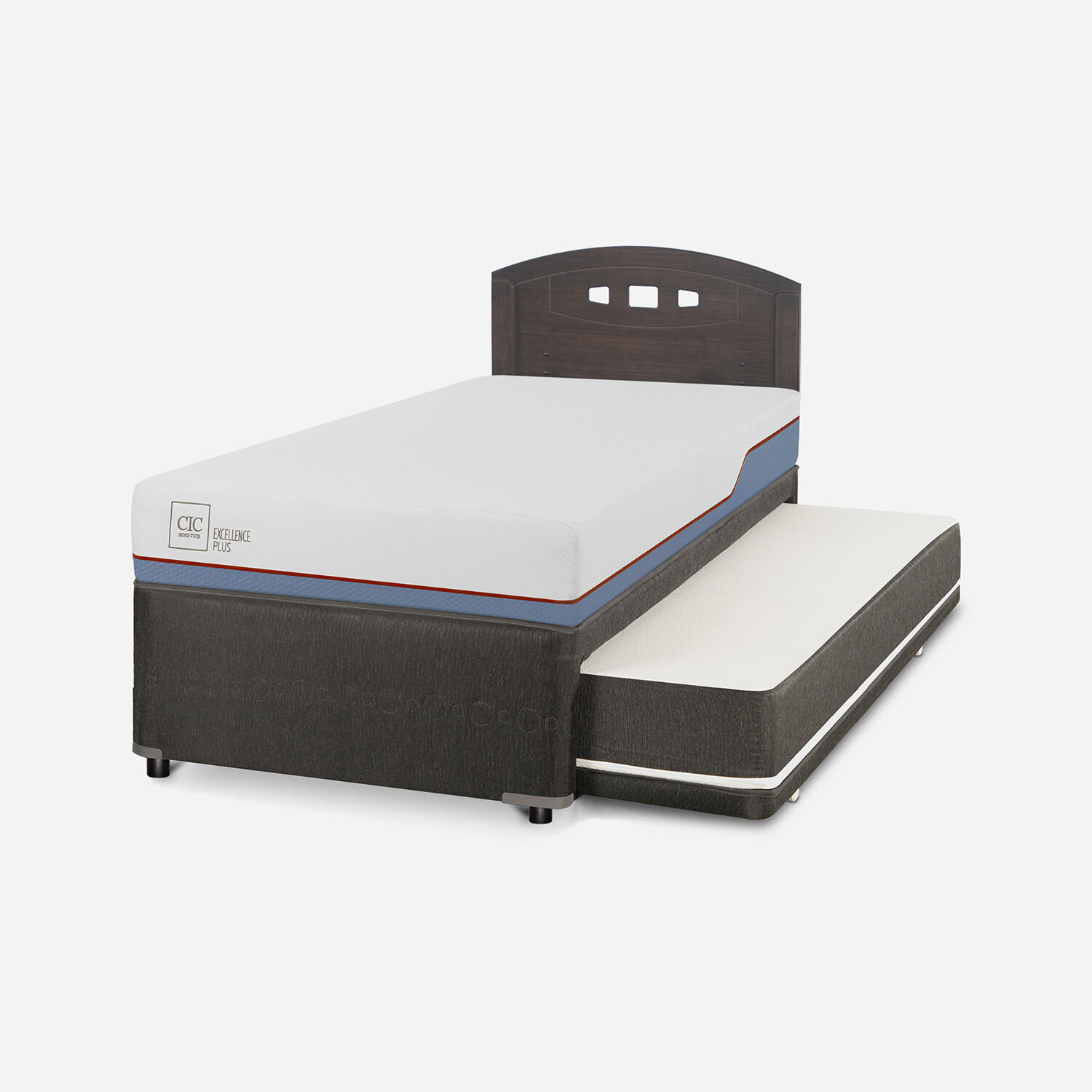 Cama Nido Diván Excellence Plus + Respaldo Gales Gris