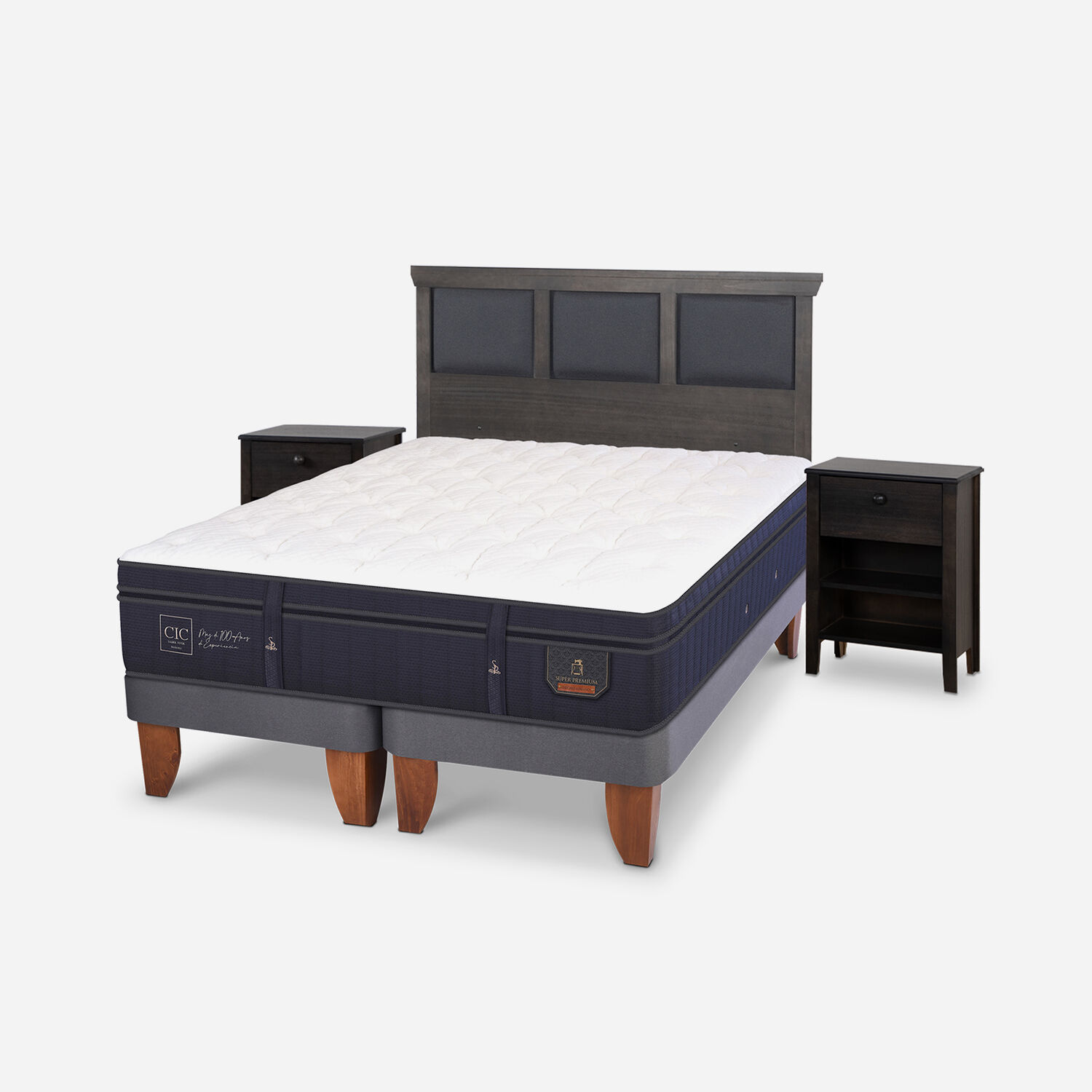 Cama Europea 2 Plazas Super Premium Set Torino Gris