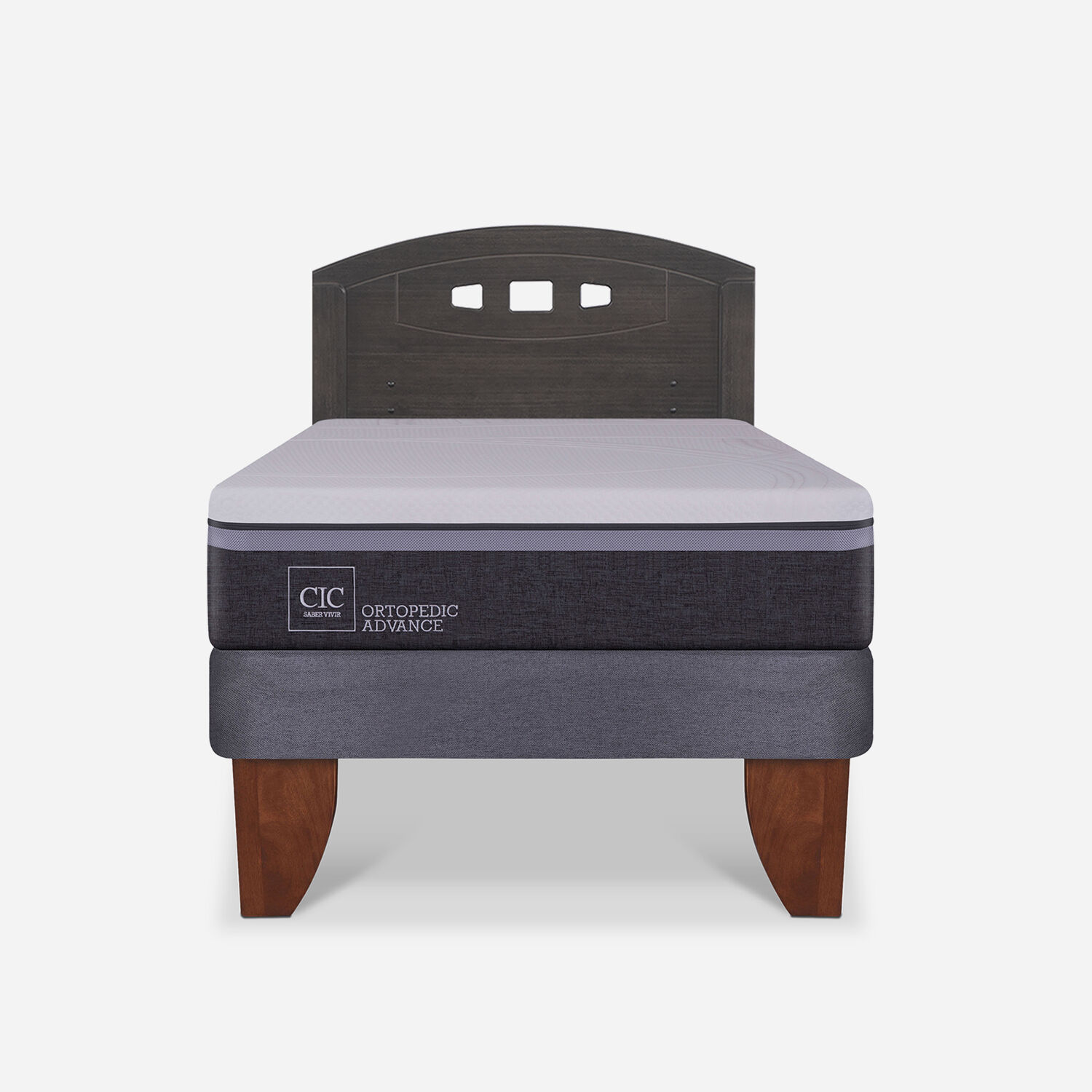 Cama Europea 1,5 Plazas Ortopedic Advance + Respaldo Gales Gris